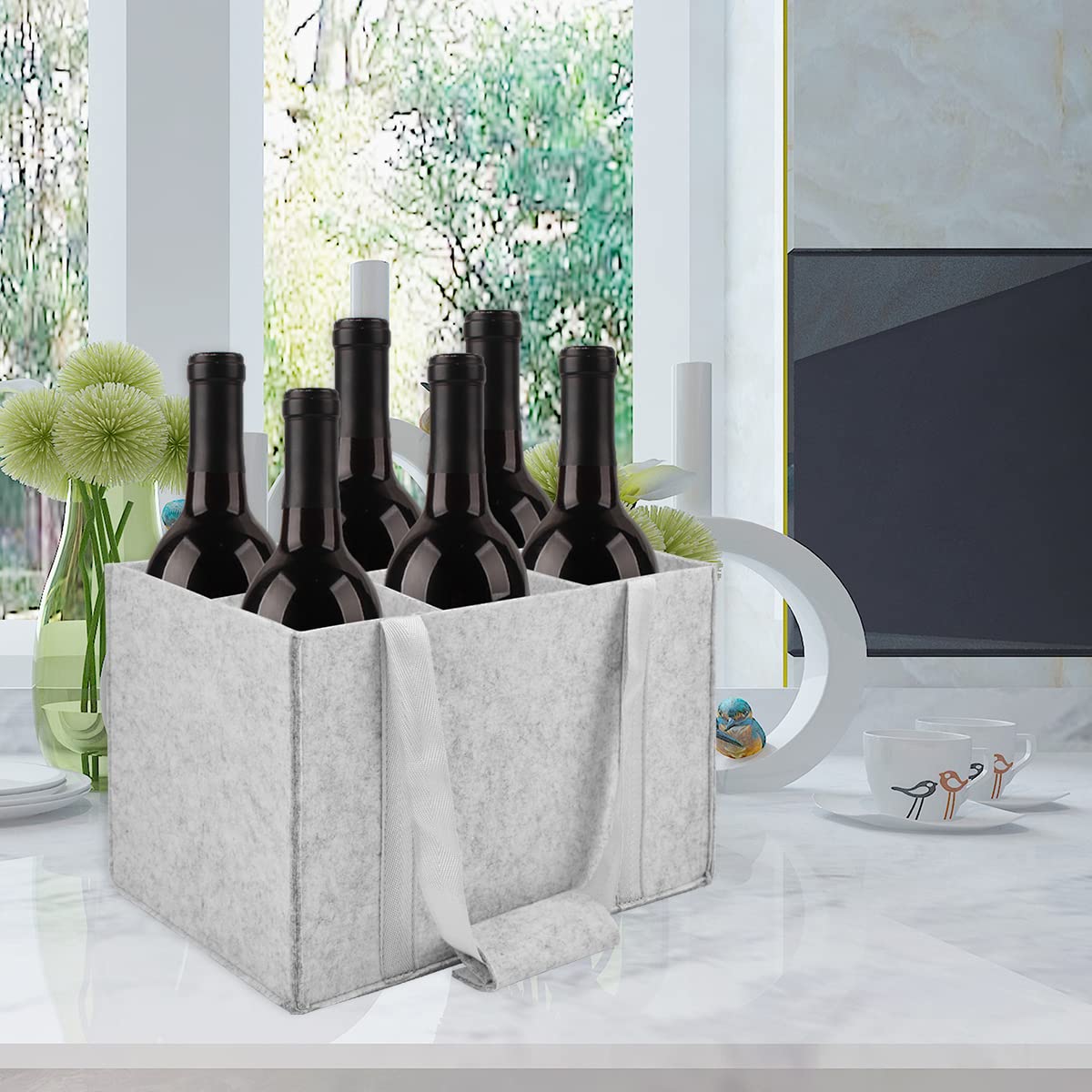 Borsa Portabottiglie Acqua, Porta Bottiglie in Feltro Resistente con 6 Scomparti, Buste Porta Bottiglie d'Acqua, Borse Portabottiglia per Vino per Campeggio 1,5 L di Birra(Grigio), 29*18*18cm