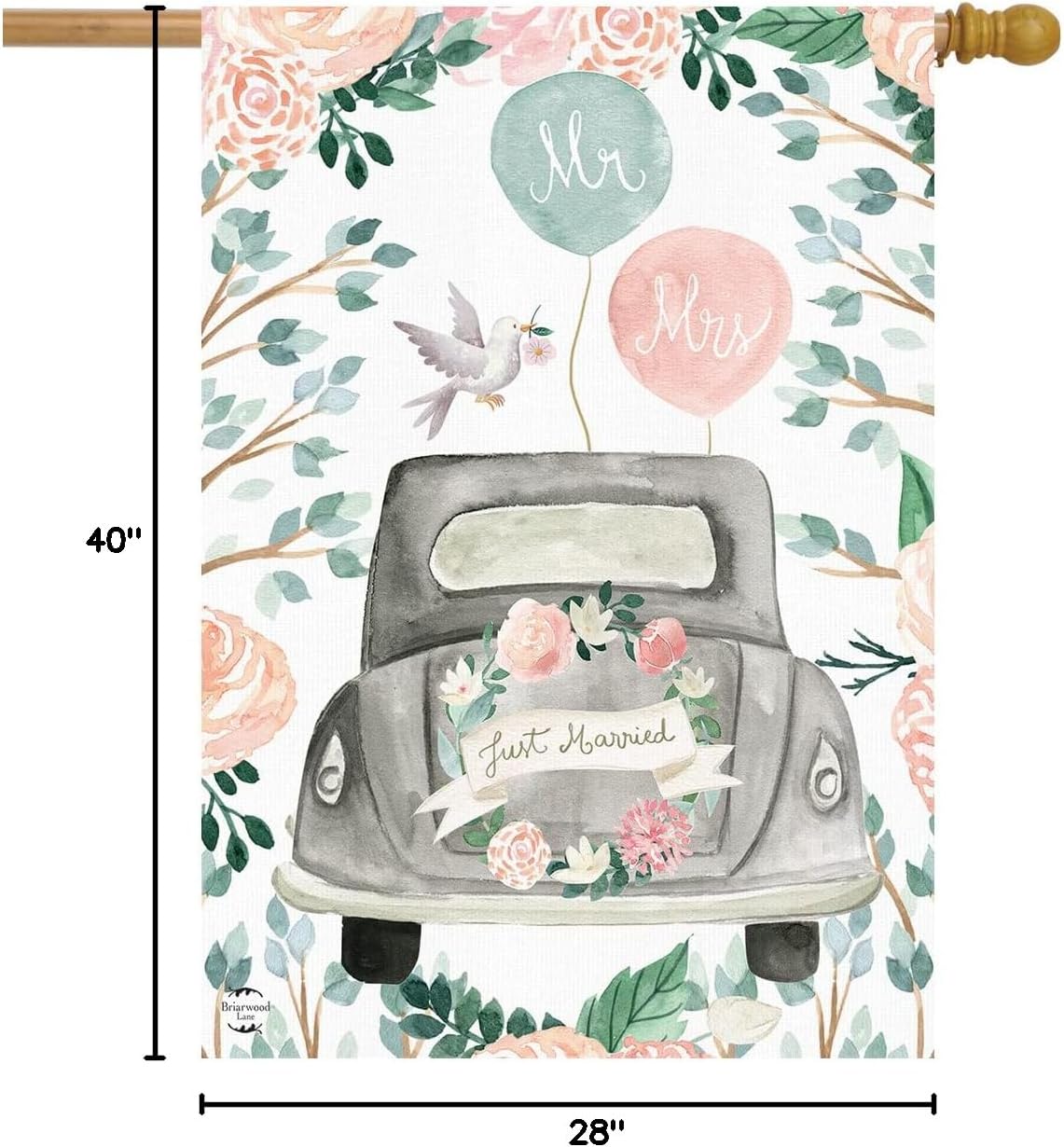 Just Married Floral House Flag Wedding Day Mr. & Mrs. 28" x 40" Briarwood Lane