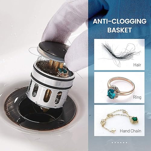 Miniatura 4 de Drenaje desplegable de bronce aceitado, tapón de lavabo para lavabo de baño, colador antiobstrucción integrado, se adapta al orificio de drenaje