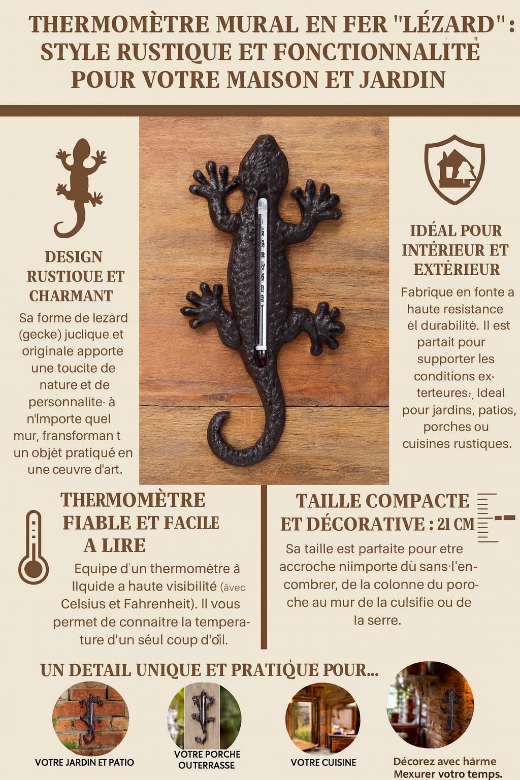 Termometro da Parete Lucertola, 21 cm1673SG