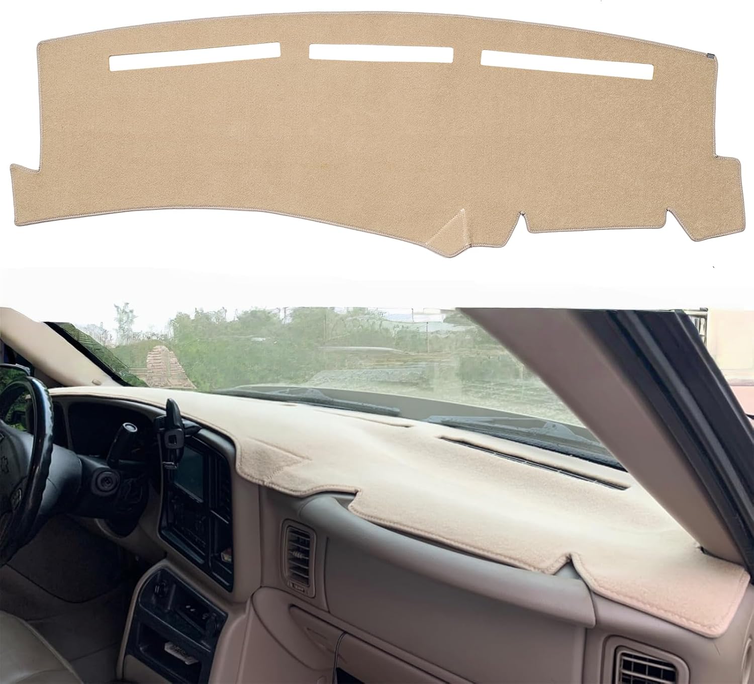 Dash Cover Custom Fit for 1999-2006 GMC Sierra/Chevy Chevrolet Silverado,2000-2006 GMC Yukon XL/Chevy Suburban Tahoe Avalanche,Dashboard Mat Pad (99-06 Beige)