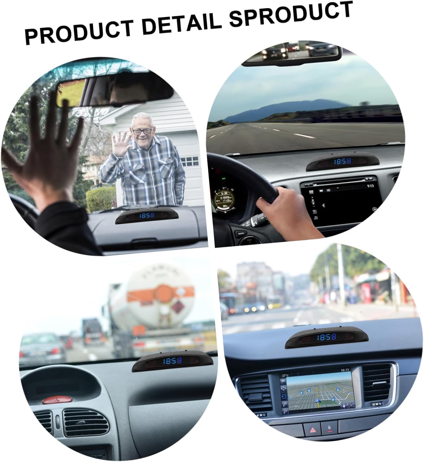 High Precision Car Dash Electronic Clock with LED Digital Display Thermometer and Voltmeter Gauge Sunlight-Resistant Hood Design Easy Installation Car Accessory for Accurate and