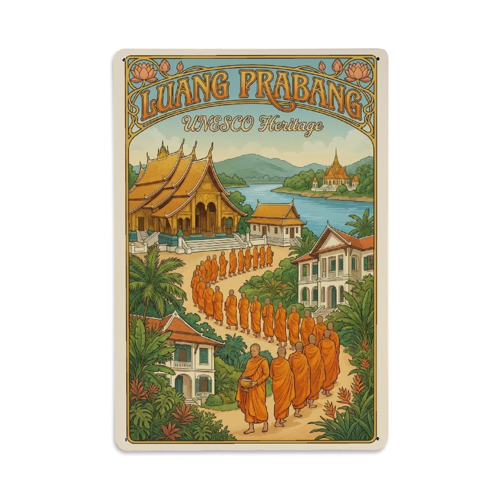 Gead 8X12inch Style Vintage Travel Laos Luang Prabang Metal Tin Sign