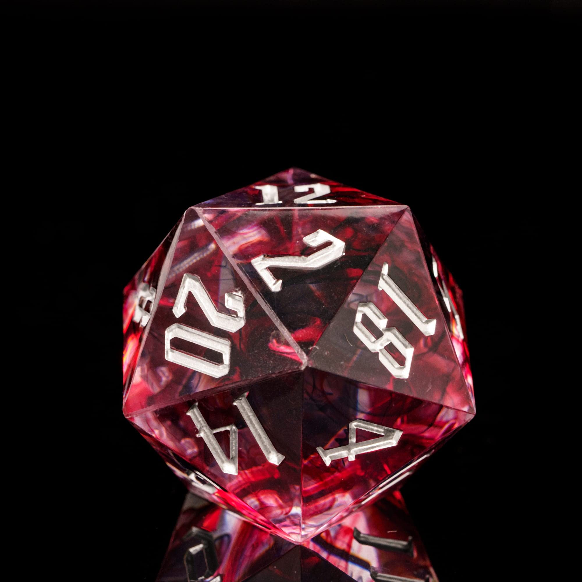 cusdie 33MM D20 DND Dice with Sharp Edges and Glitter Foil Inclusions, Single 20 Sided D&D Dice, Handcrafted Polyhedral Dice, for Role Playing Game Dungeons and Dragons Gift(Red Black)