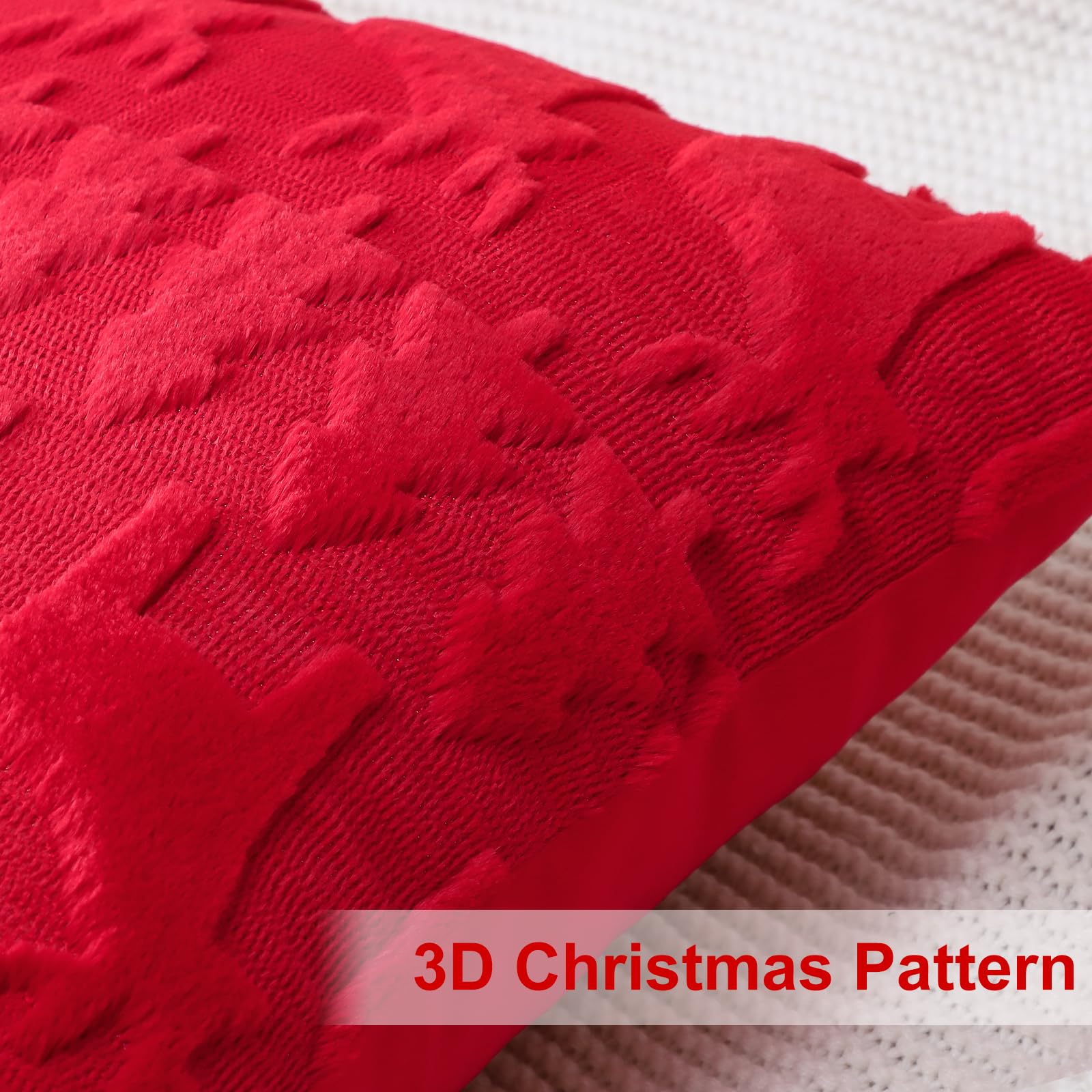 Artscope Set of 2 Xmas Soft Plush Short Wool Velvet Decorative Cushion Covers Square Luxury Style Throw Pillow Covers Pillow Shell for Sofa Bedroom Christmas Tree and Elk Red 45x45cm - Image 3