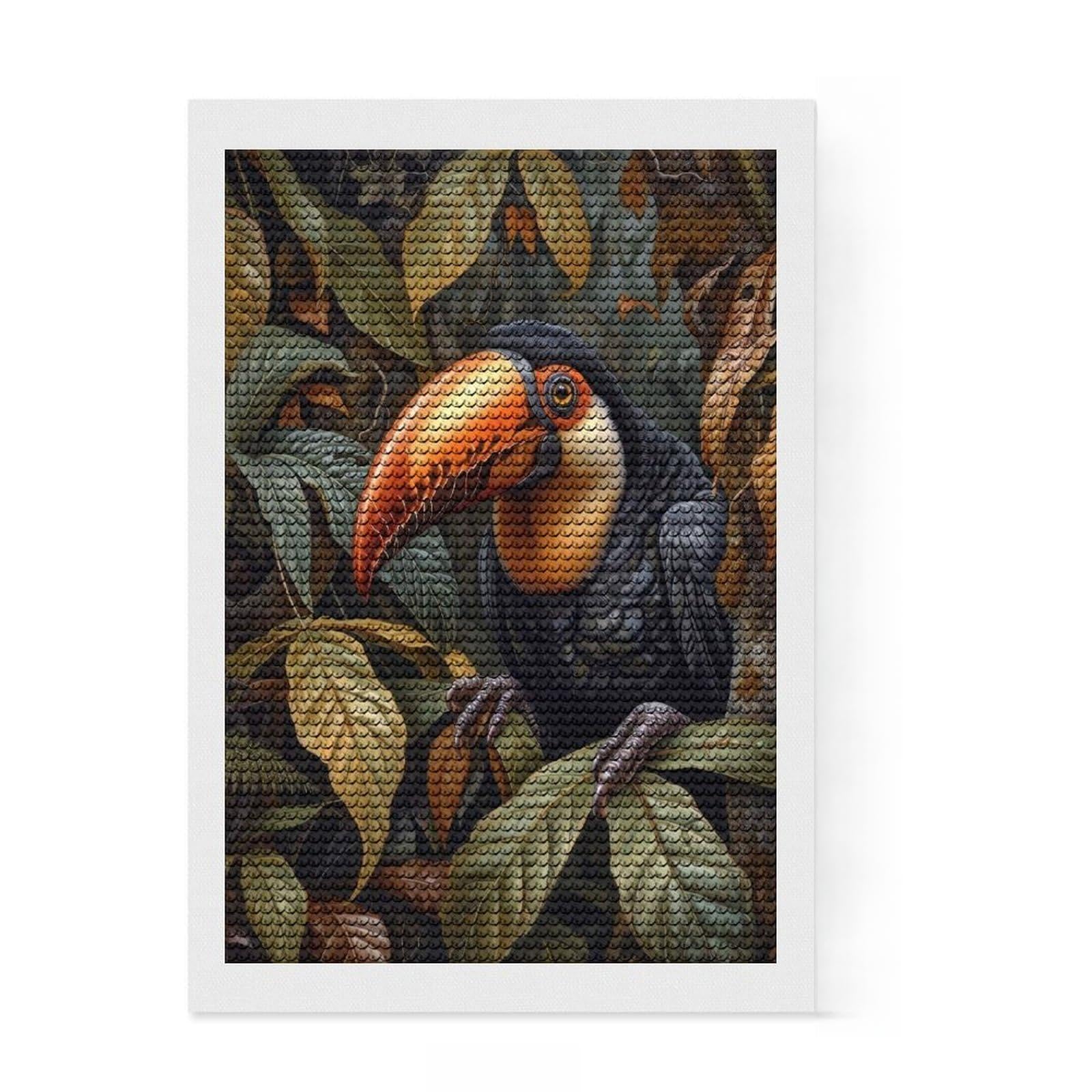 Junmoney Toucan in Lush Foliage Crystal Diamond Art Kit 8"x12", Wall Art Gift, Aesthetic Room Decor, Modern Decor, Decorative Artwork