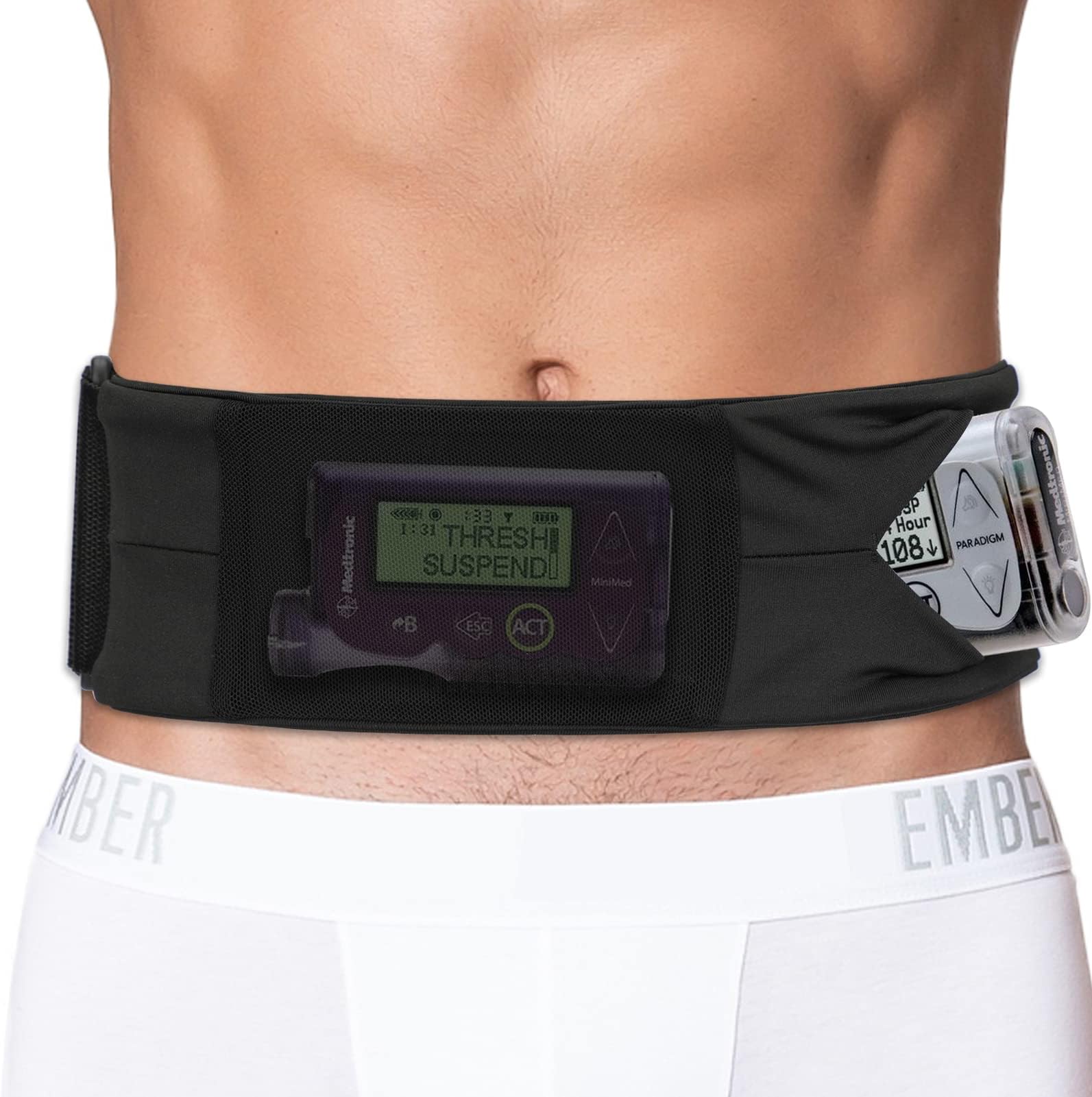 Kids Insulin Pump Belt Diabetic Holder See Through Diabetes Waist Pouch Band for T1D Pump Receiver Diabetes Device Epipen Accessories Protector Boys Girls Black Small 20"-30"