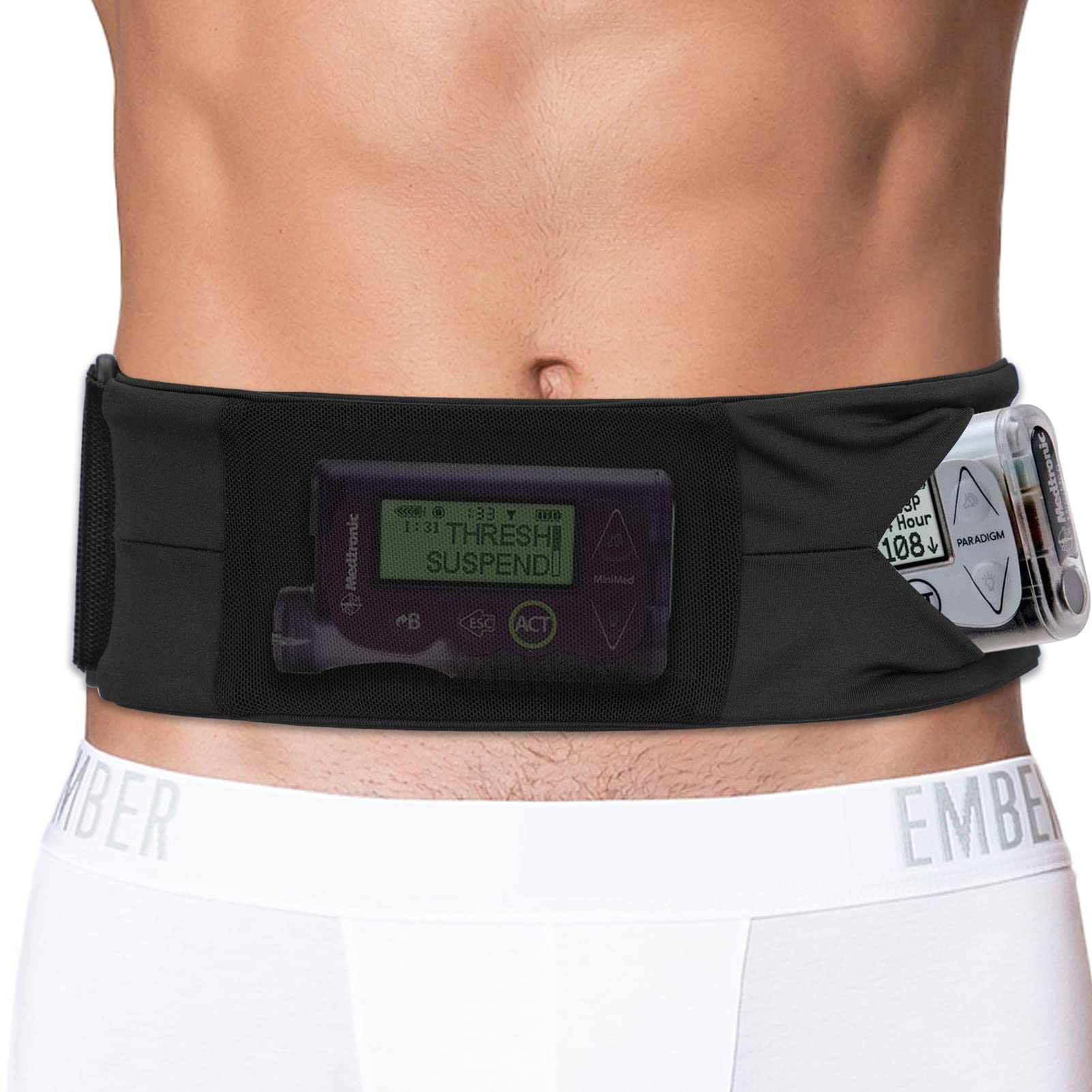 Kids Insulin Pump Belt Diabetic Holder See Through Diabetes Waist Pouch Band for T1D Pump Receiver Diabetes Device Epipen Accessories Protector Boys Girls Black Small 20"-30"