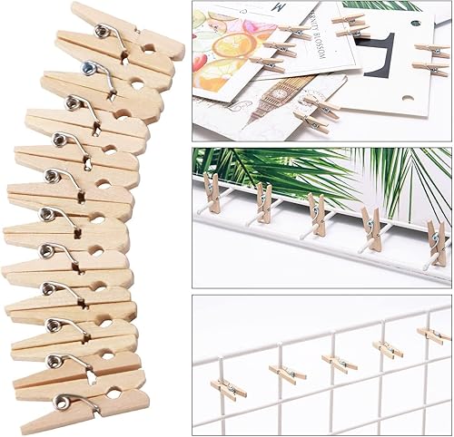 Miniatura 3 de 400 mini pinzas de ropa de 1 pulgada para fotos, pequeños alfileres de ropa de madera natural con cordel de yute de 66 pies, pequeños clips