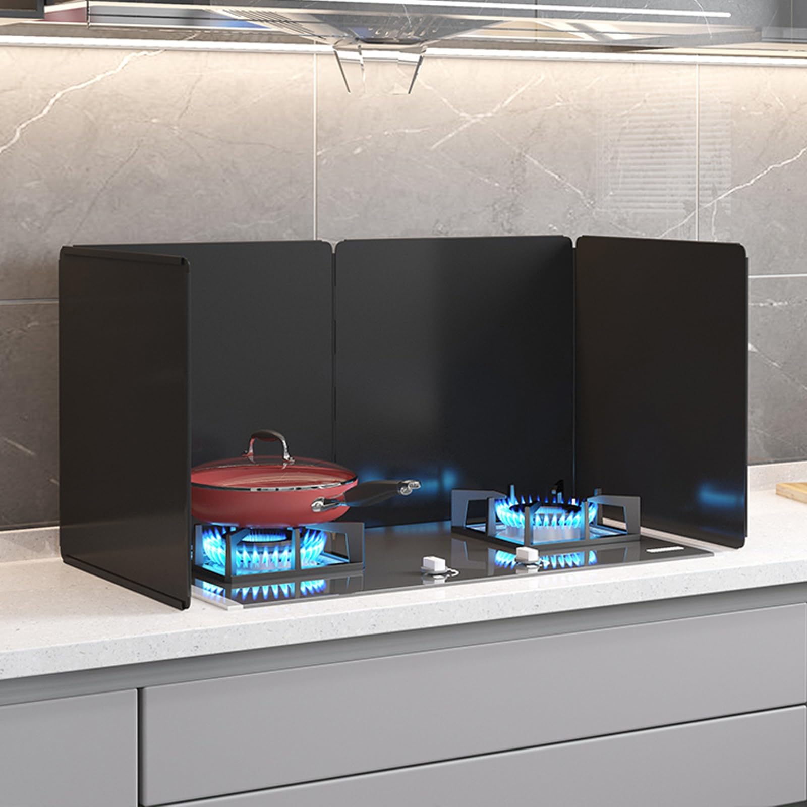 SDdPulse Paraspruzzi da cucina, antigrasso antiaderente, paraspruzzi per stufa pieghevole, in acciaio al carbonio, paraspruzzi dietro la stufa, schermo antigrasso, per stufe a gas, C, nero, 90 x 45 x