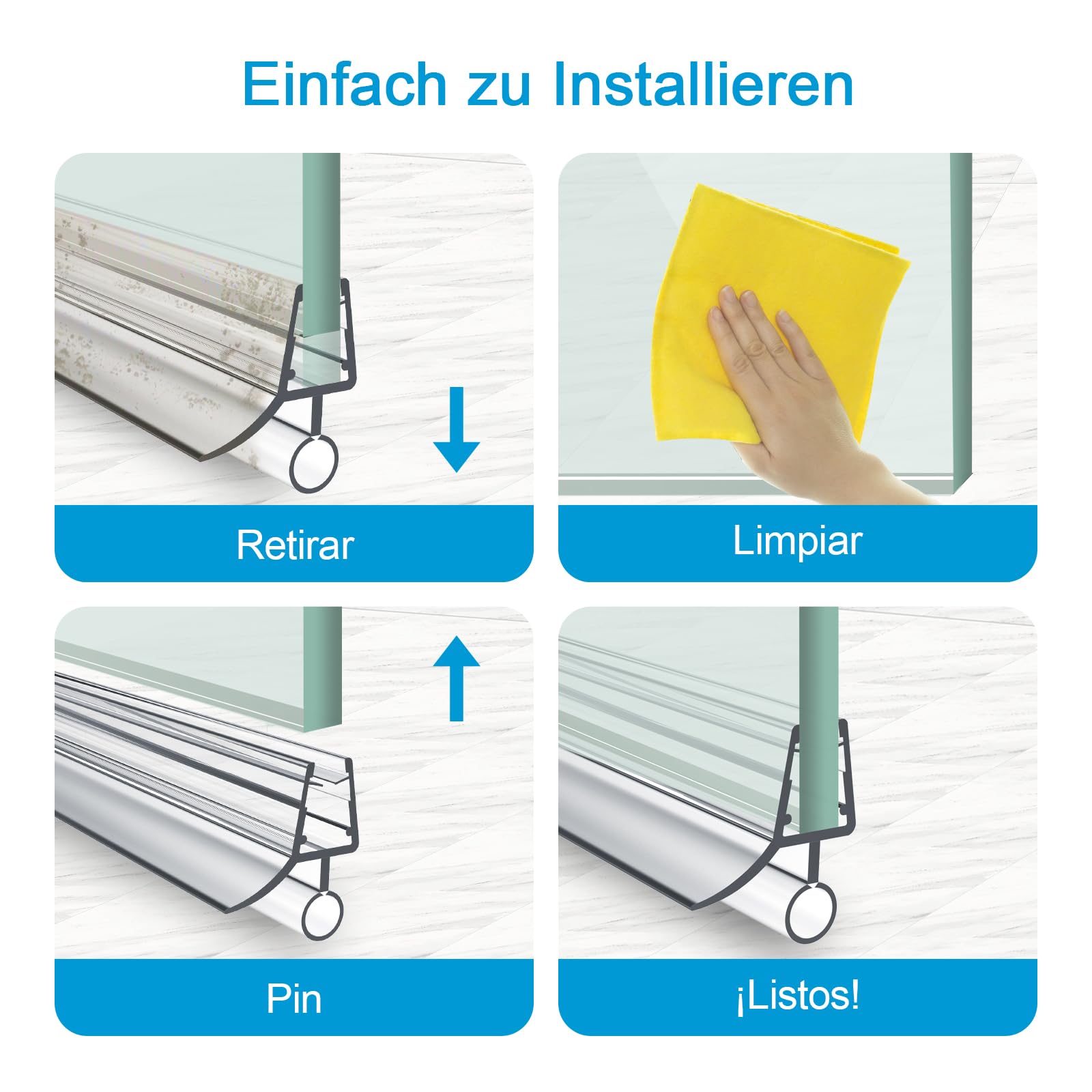 Heilmetz Juntas mampara ducha, longitud 600 mm, para mamparas de ducha de vidrio de 7-8 mm,Junta para mampara de ducha resistente al agua,cortable, fácil instalación (S02, 1 pieza)