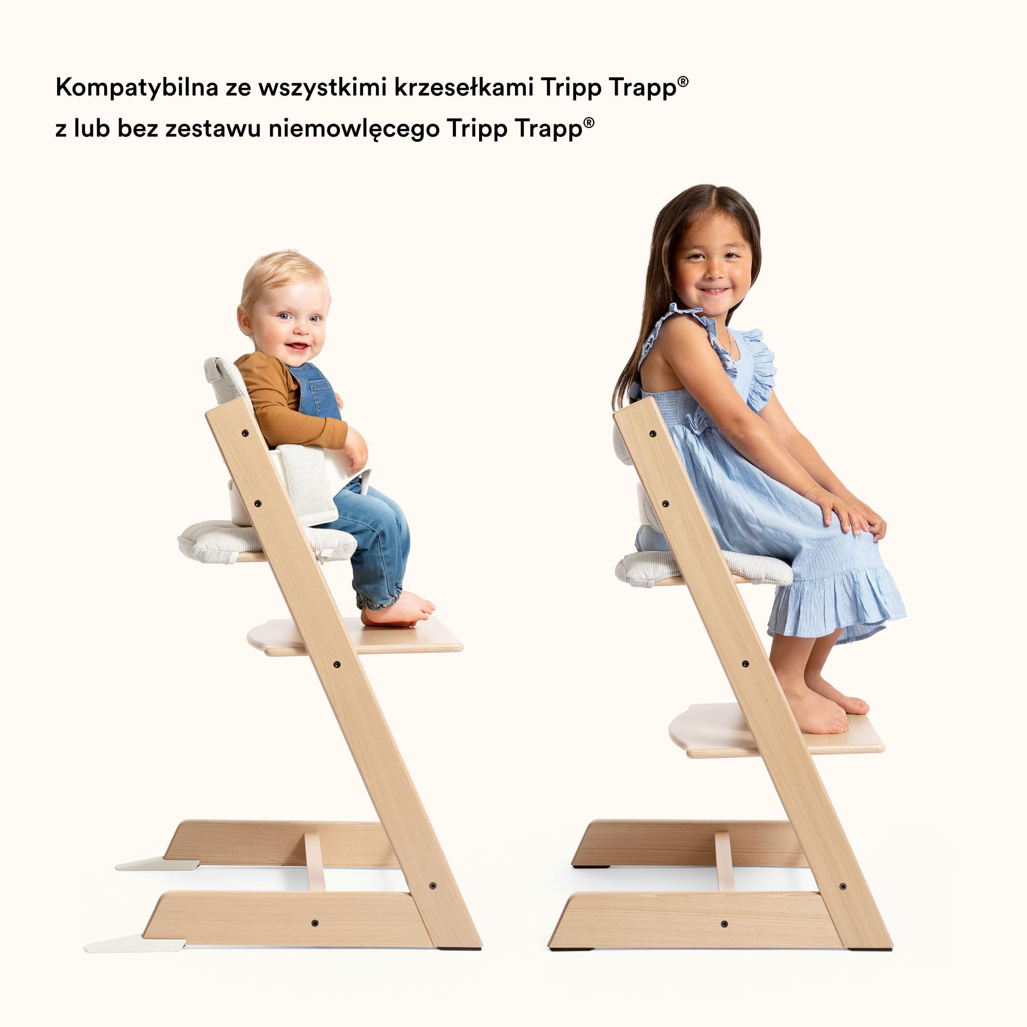 Stokke Tripp Trapp klasyczna poduszka, szara (nordic grey), para z krzesłem Tripp Trapp i wysokim krzesłem dla wsparcia i komfortu, można prać w pralce