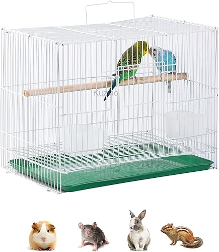 Miniatura 1 de Kuzino Jaula de viaje para pájaros pequeños, económica y ligera, para periquitos, tortolitos, loros, pinzones, canarios, conejos con alambre blanco,