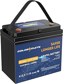 GOLDENMATE 12V 50Ah LiFePO4 Battery, 10 Years Lifespan & 5000+ Cycles, Max to 640Wh, Rechargeable Lithium Iron Phosphate Battery with 50A BMS, Perfect for Solar, Marine, Trolling Motor, RV, Camping