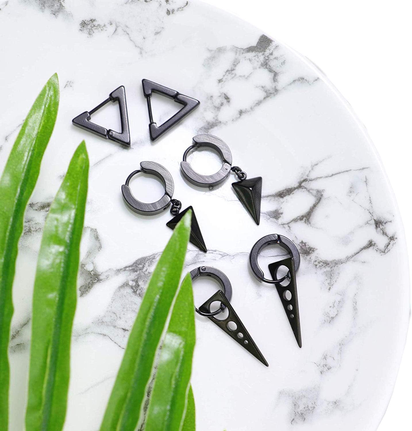 YZstyle Men's Women Punk Stainless Steel Kpop Triangle Shape Design Huggie Hoop Earrings set,Thanksgiving New Year Wedding Gift - Image 5