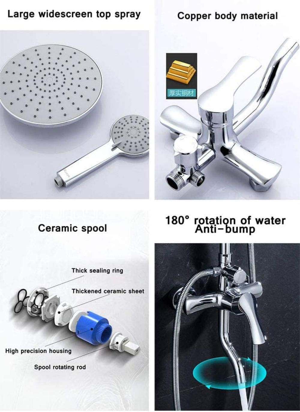 Shower Set Brass Shower Fitting Anti- Scald?Shower System?Overhead?Shower?and?Hand Shower Adjustable Shower Rod Including 150Cm Shower Hose