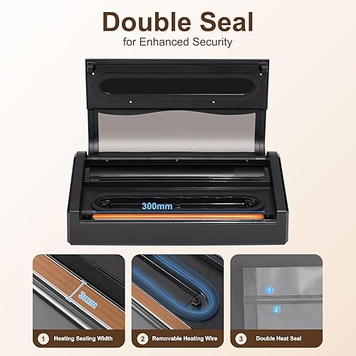 Miniatura 3 de Máquina selladora al vacío de alimentos, sellador de alimentos completamente automático, potente sistema de sellado con doble sellado térmico,