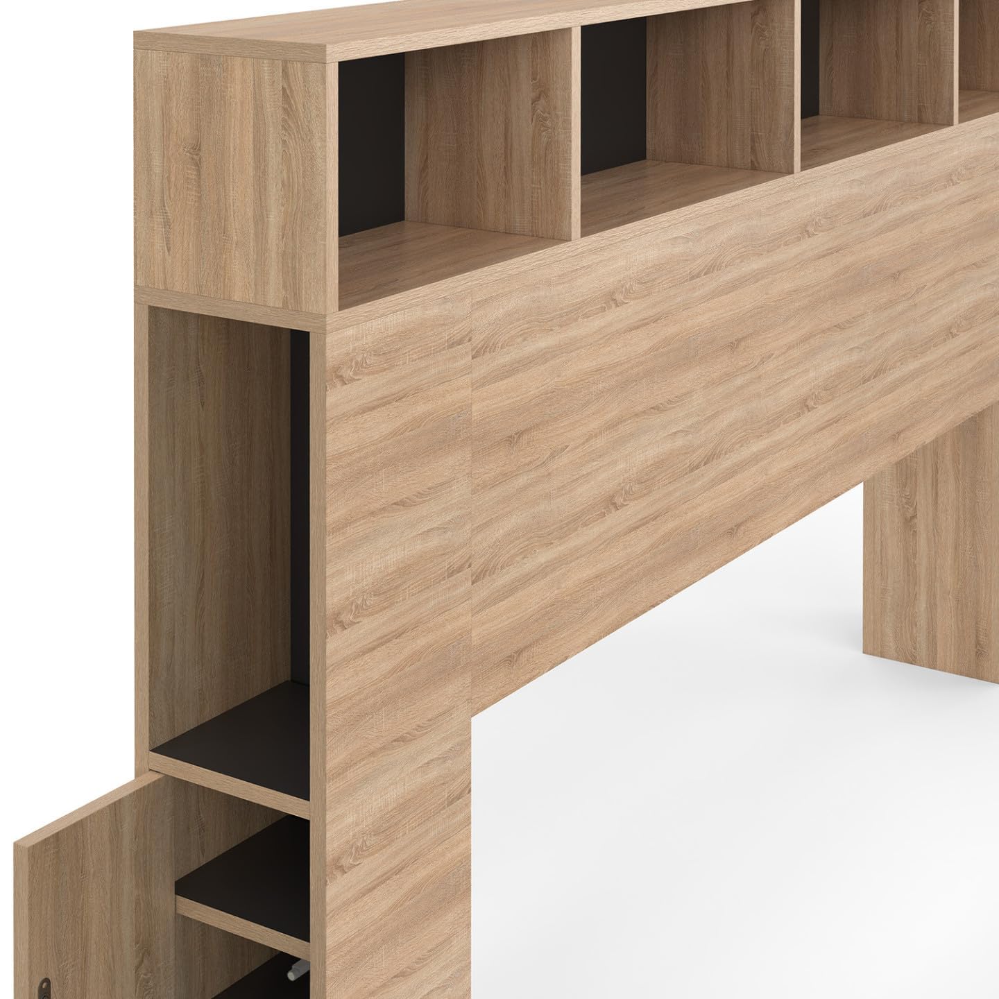 IDMarket - Tête de lit sur Pied Cleo 165 cm avec rangements fermés et niches façon hêtre et Noir