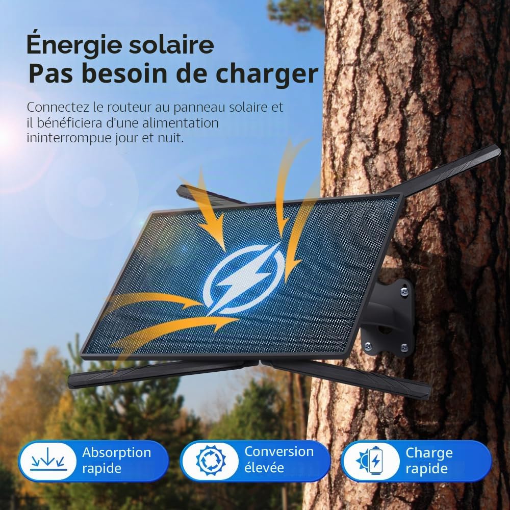 SHIWOJIA 20 W Routeur 4G LTE Solaire, Rallonge WiFi Externe, Box 4G avec Carte SIM, Plage WiFi 50M, IP66 étanche, autonomie prolongée 24/7, Batterie de 20100 mAh, 4 Antennes Externe, 2.4GHz Wi-FI