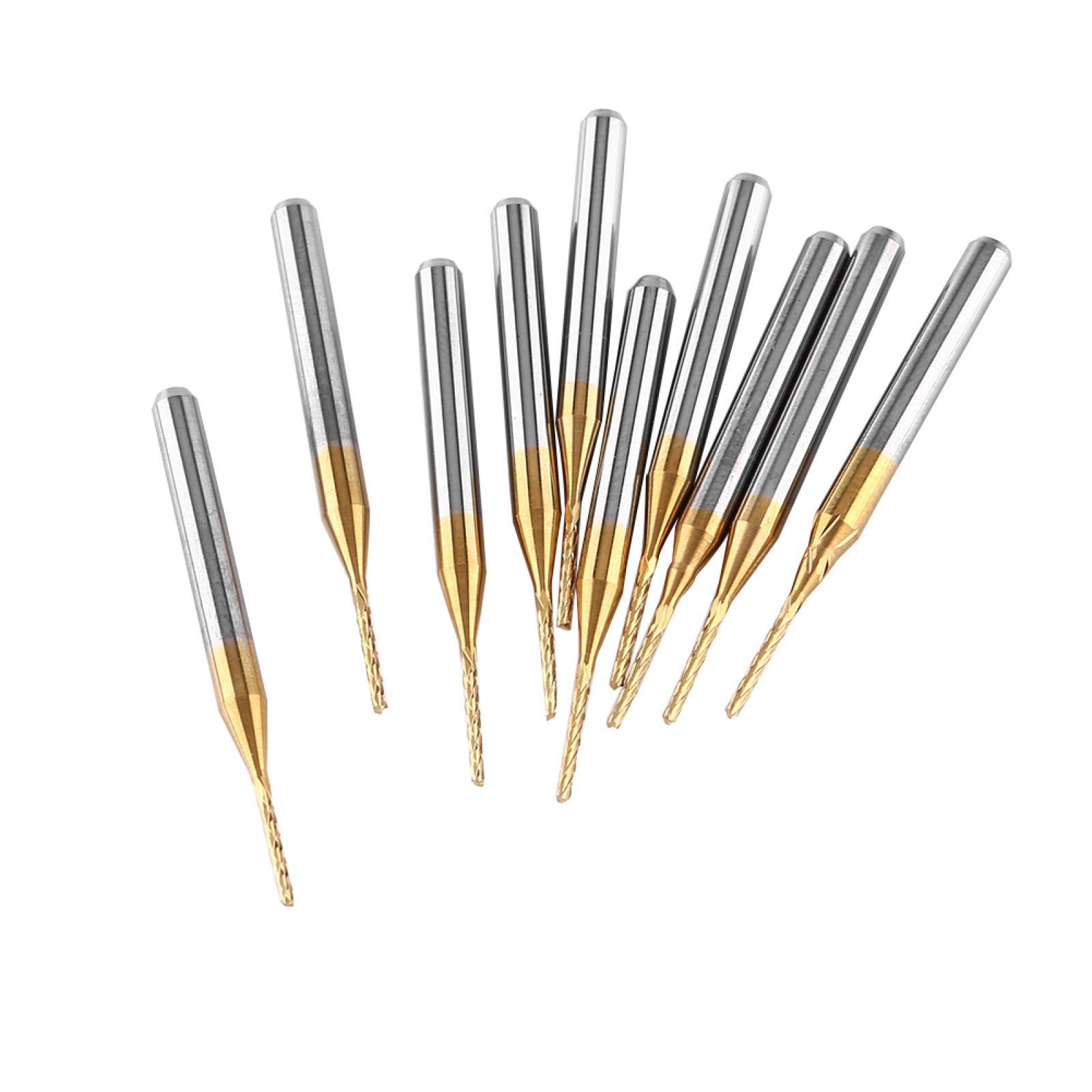 Akozon 10pcs Fraise CNC 3.175mm *1mm RevêTement en Carbure de TungstèNe Et Titane Outil de Coupe Foret Tige Droite Fraise pour Sculpture Gravure