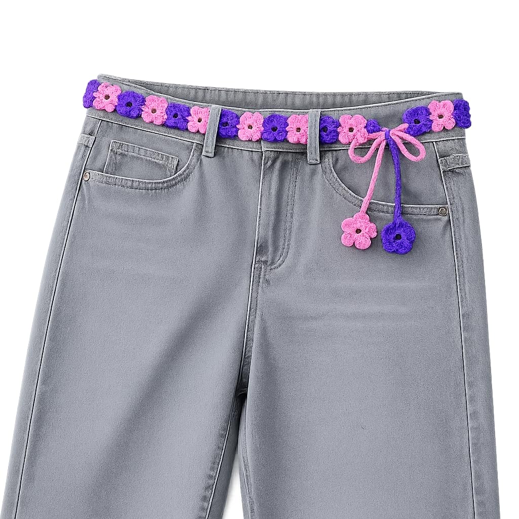 Handmade Crochet Floral belt Women & Girls | Pink & White Flower belt ne trending Decoration for Braids-image-16