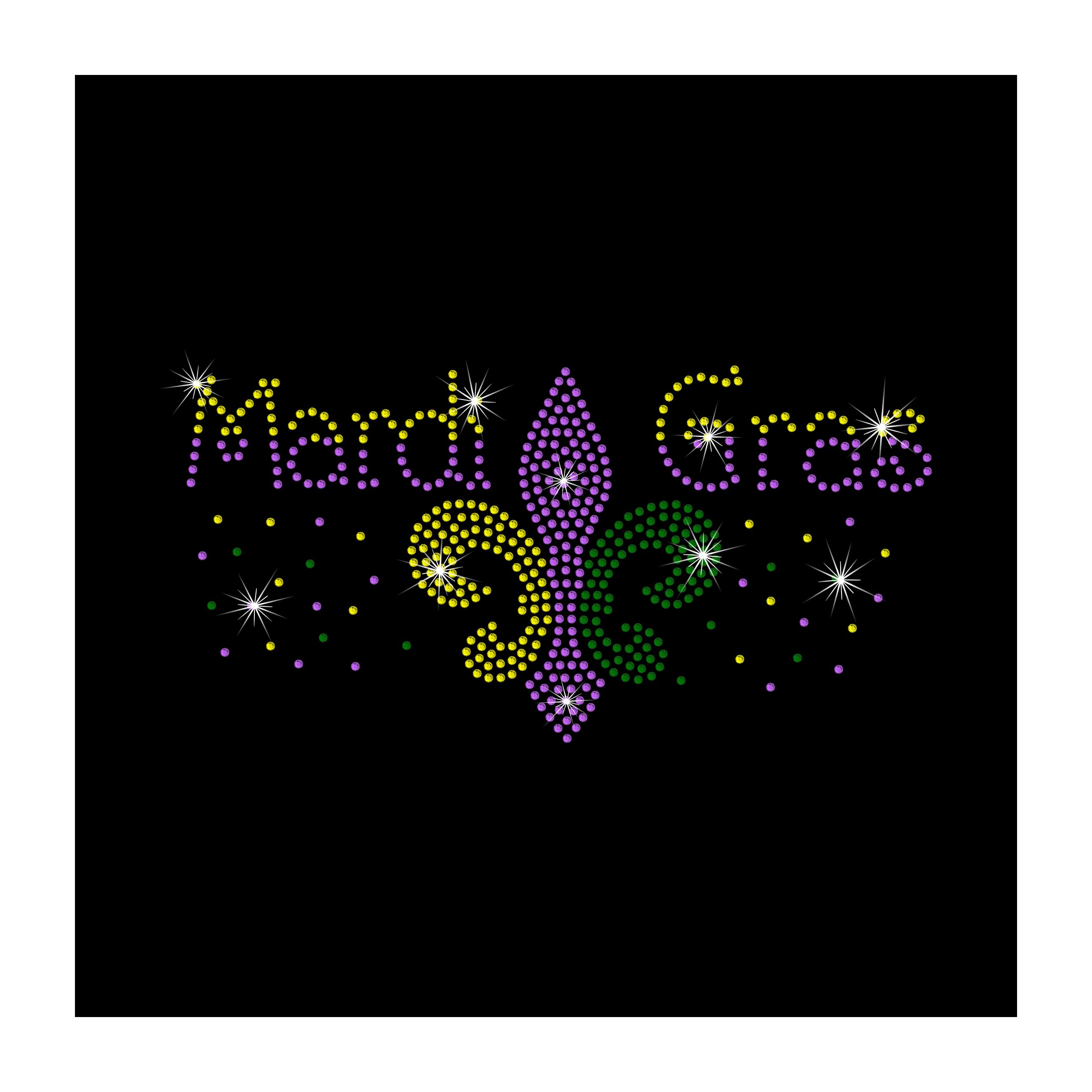 Rhinestone Transfer Mardi Gras with Fluer de Lis Scattered DIY, Heat Transfer, Iron-on