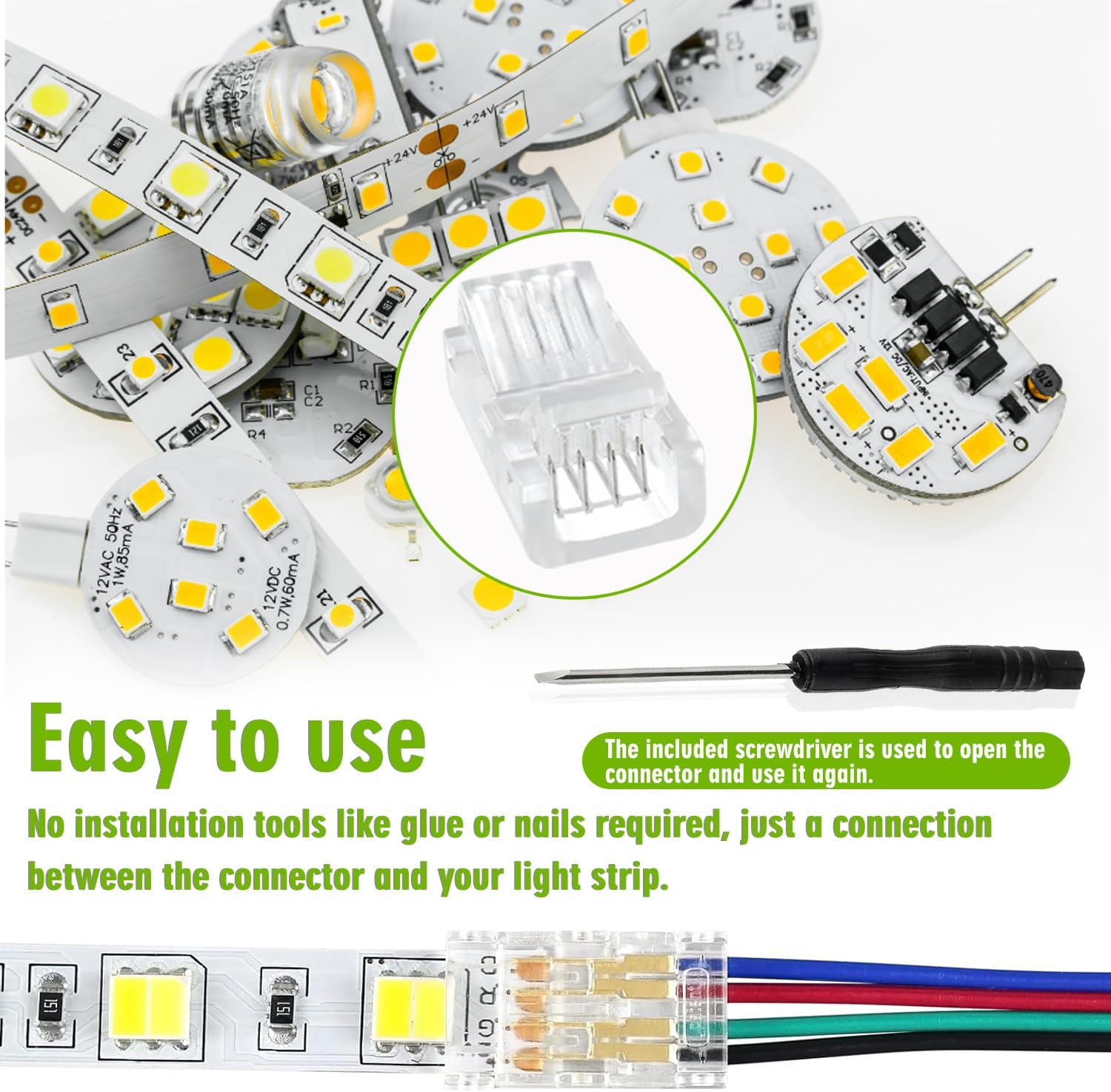 4 Pin 8 mm LED Strip Connector - RGB Lights Adapter (20pcs)