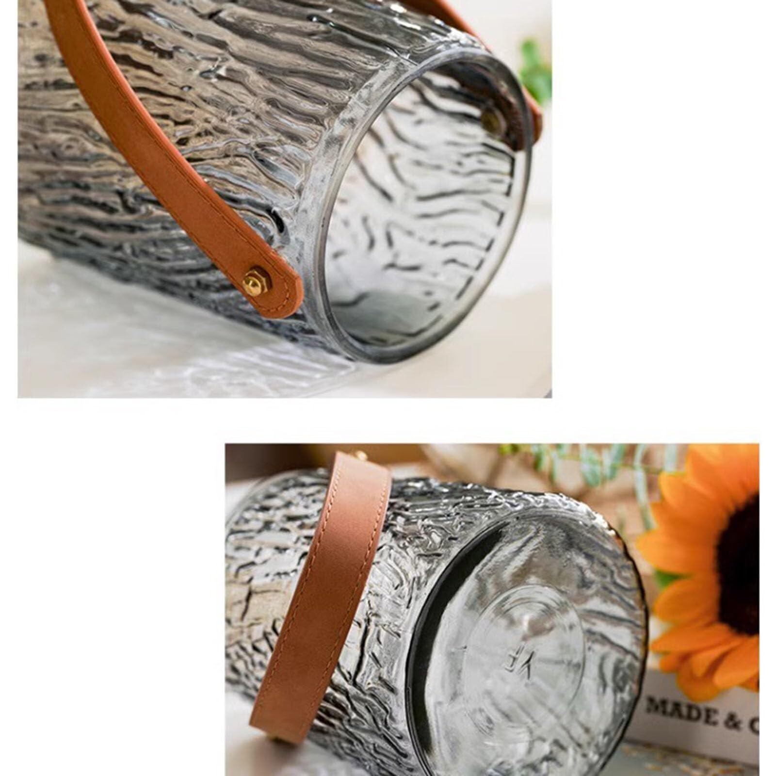 Vasi per fiori Vasi in vetro Vaso alla moda con manico Decorazione for soggiorno Centrotavola(Grey C,H 17.5CM)