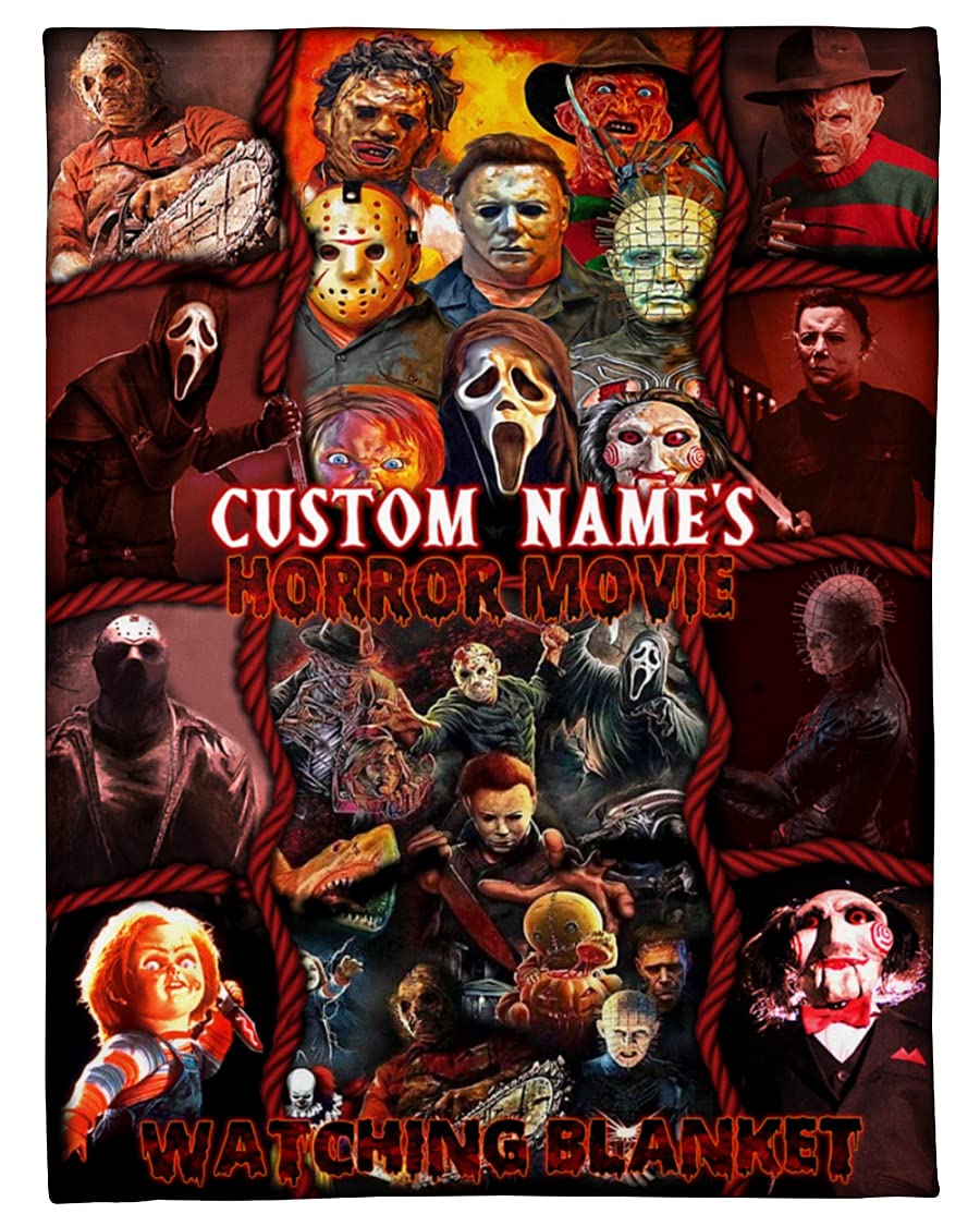 Personalized Horror Movie Watching Blanket, Custom Name Halloween Blanket Fleece, Halloween Decorations, Horror Movie Hall...