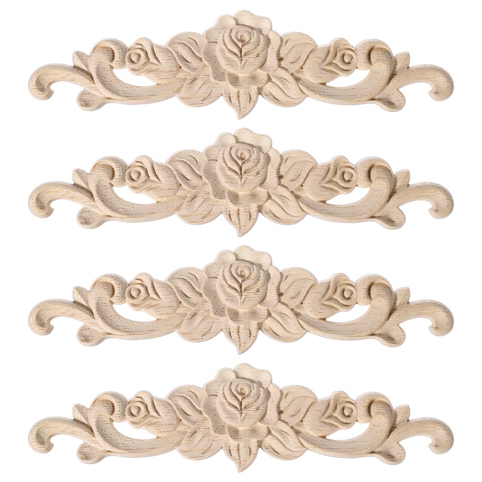 Thinp 4 Pcs Wood Appliques Onlays, Wood Appliques for Furniture Decorative Woods Carved Applique Onlays Unpainted Woods Carving Decals DIY Onlay for Bed Door Cabinet Wardrobe Furniture Decoration