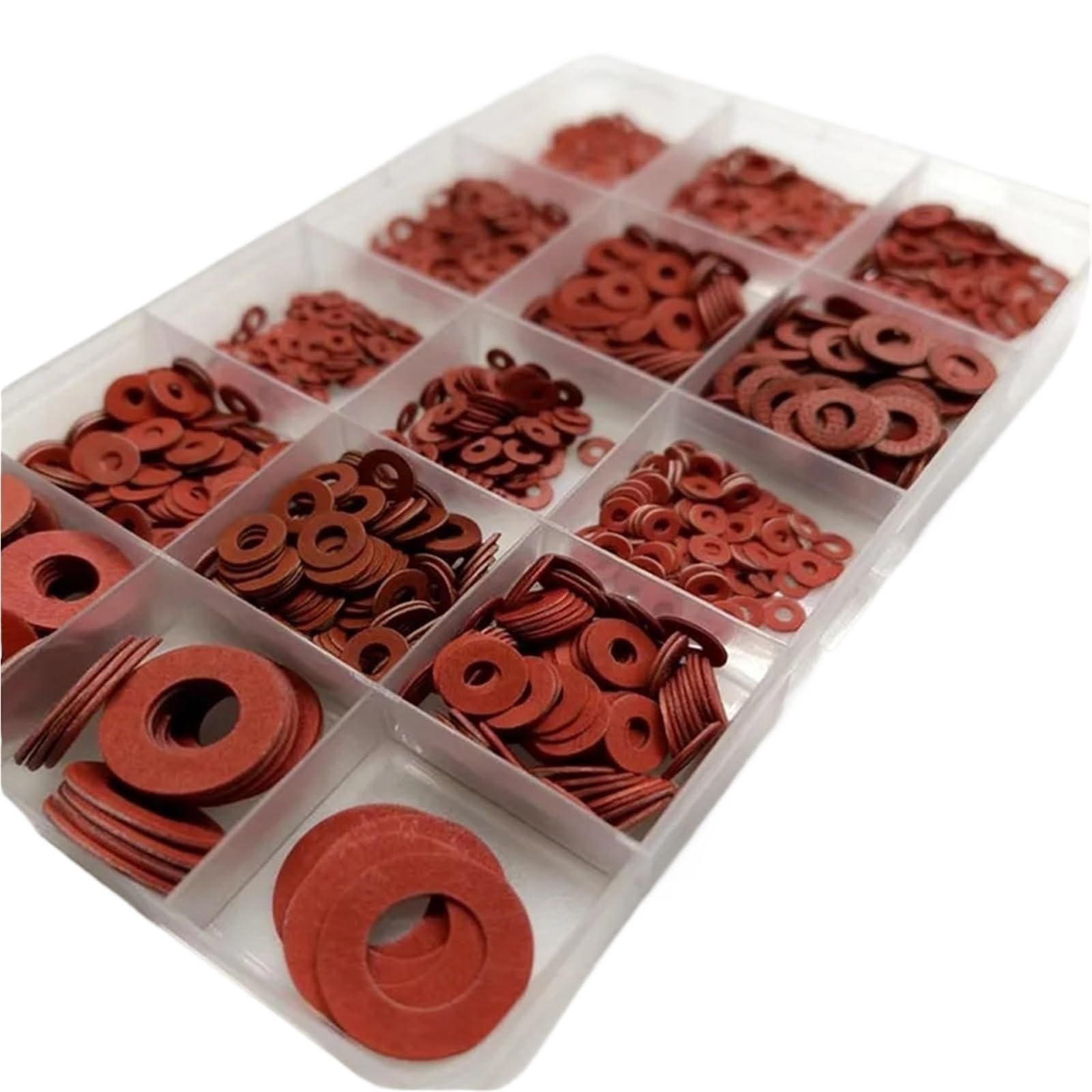 Rondelle 415/1105 pièces M2 .5 M3 M4 M5 M6 M8 M10 M12, rondelle plate en papier acier rouge, joint uni, Kit d'assortiment de tampons d'anneau, boîte(1105pcs)