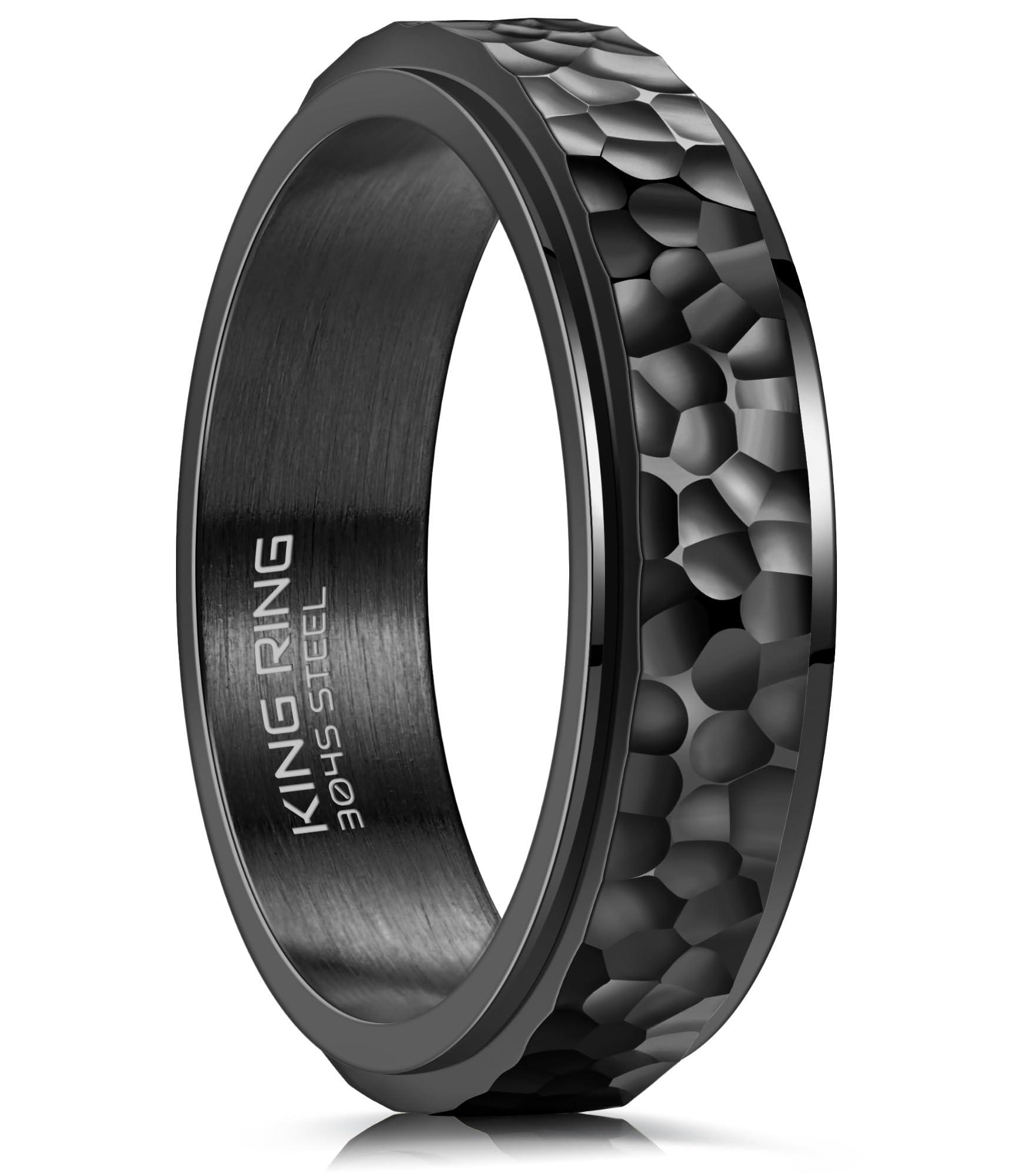 King 6mm Hammered Spinner Ring - Fidget for Stress Relief, Stainless Steel for Men & Women - Designed in USA