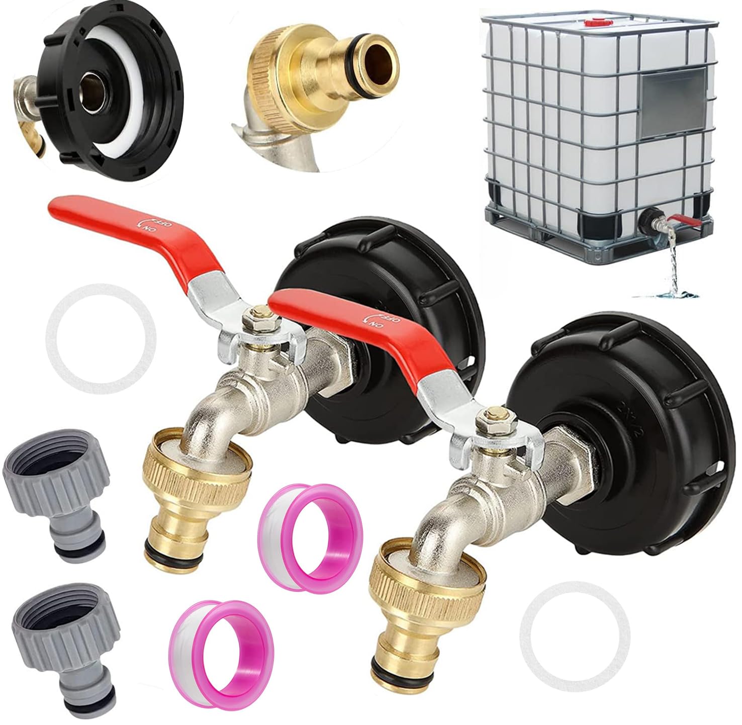 JMIATRY Set of 2 IBC Taps 1/2 Inch for 1000L Tank - Outlet Connector, Rainwater Collector, S60x6 Thread Connector