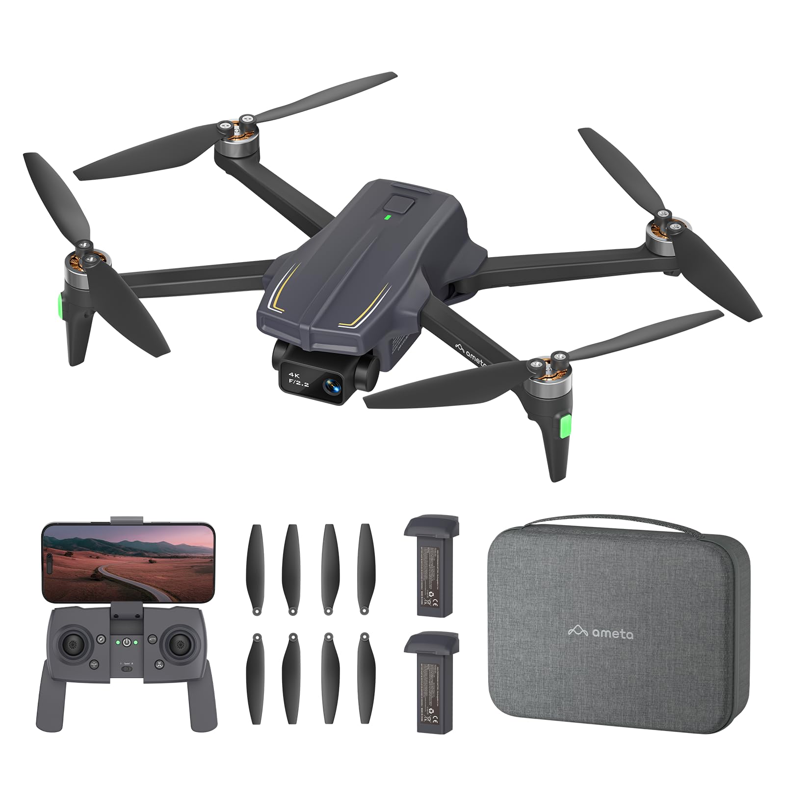 Ameta S20 Pro Drones with Camera for Adults 4k UHD, GPS Drone for Adults Beginners with 50 Mins Long Flight, Brushless Motor, Altitude Hold, Cool Toys Gifts for Men Boys(Under 249g)