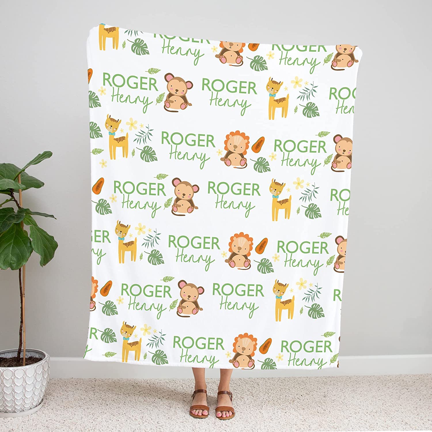 Manta personalizada con nombre de animales para hijo e hija, manta de forro polar personalizada con nombre de zoológico para nieto, nieta, manta de forro polar con nombre único de la selva para niños
