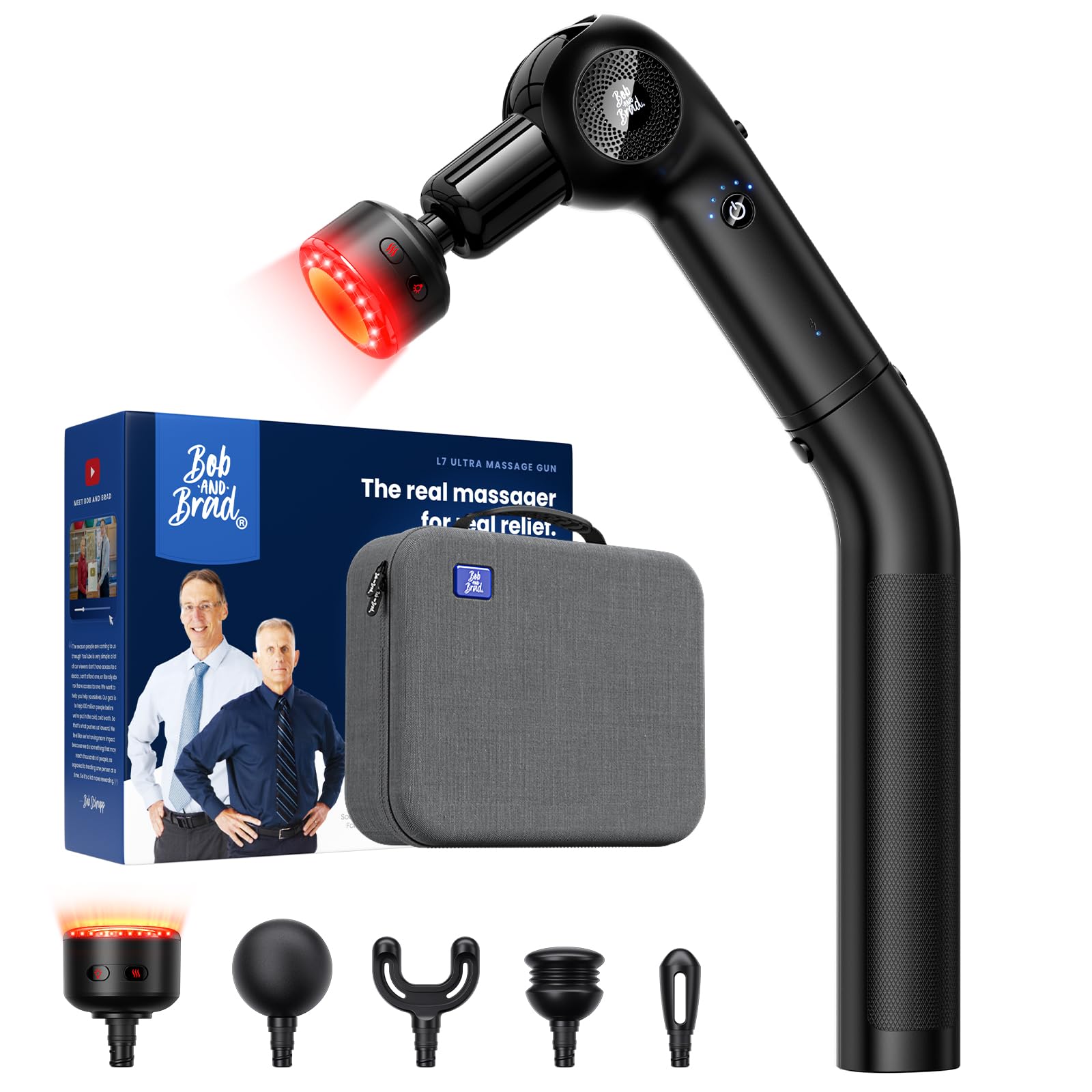 BOB AND BRAD Pistola Massaggio Muscolare con Calore e Terapia a Luce Rossa, Massaggiatore a Percussione per Spalle e Gambe, 2 in 1 con Manico Ergonomico e 5 Velocità Regolabili