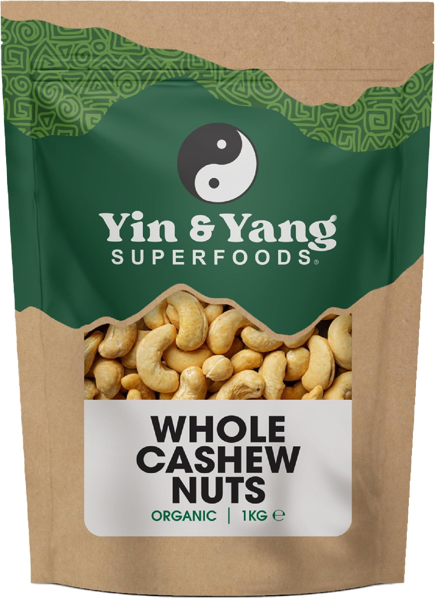 Organic Cashew Nuts 1kg Whole, Raw, 100% Natural, by Yin & Yang Superfoods. Premium Quality, Source of Fibre & Protein, Vegan, Contains Antioxidants, Certified Organic