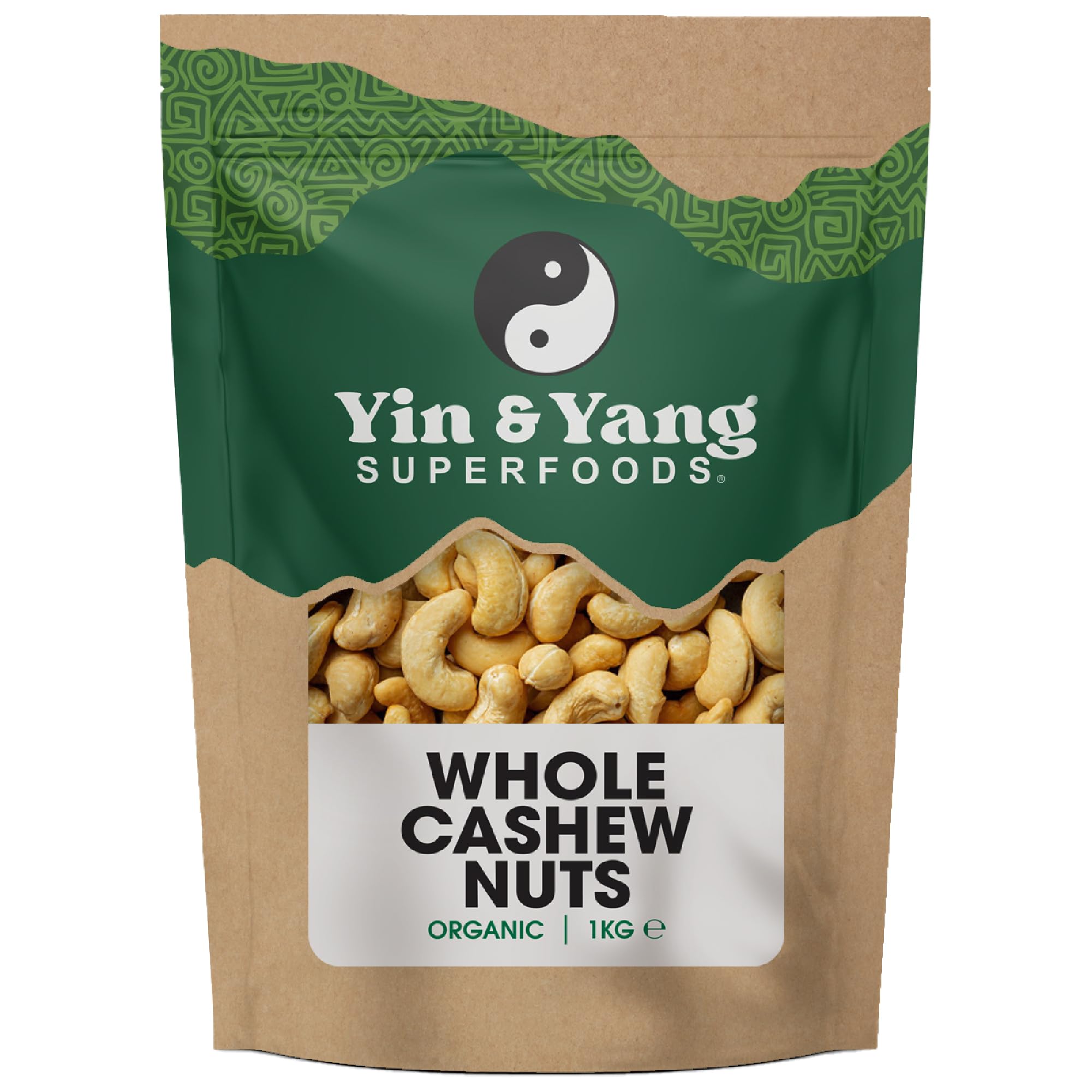 Organic Cashew Nuts 1kg Whole, Raw, 100% Natural, by Yin & Yang Superfoods. Premium Quality, Source of Fibre & Protein, Vegan, Contains Antioxidants, Certified Organic