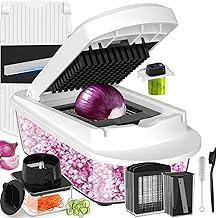 12 Blade All-in-1 Vegetable Chopper Mandoline Slicer with Container, Spiralizer with Containers, Food Chopper, Onion Chopper, Veggie Cutter for Salad, Kitchen Gadgets Accessories Essentials, White