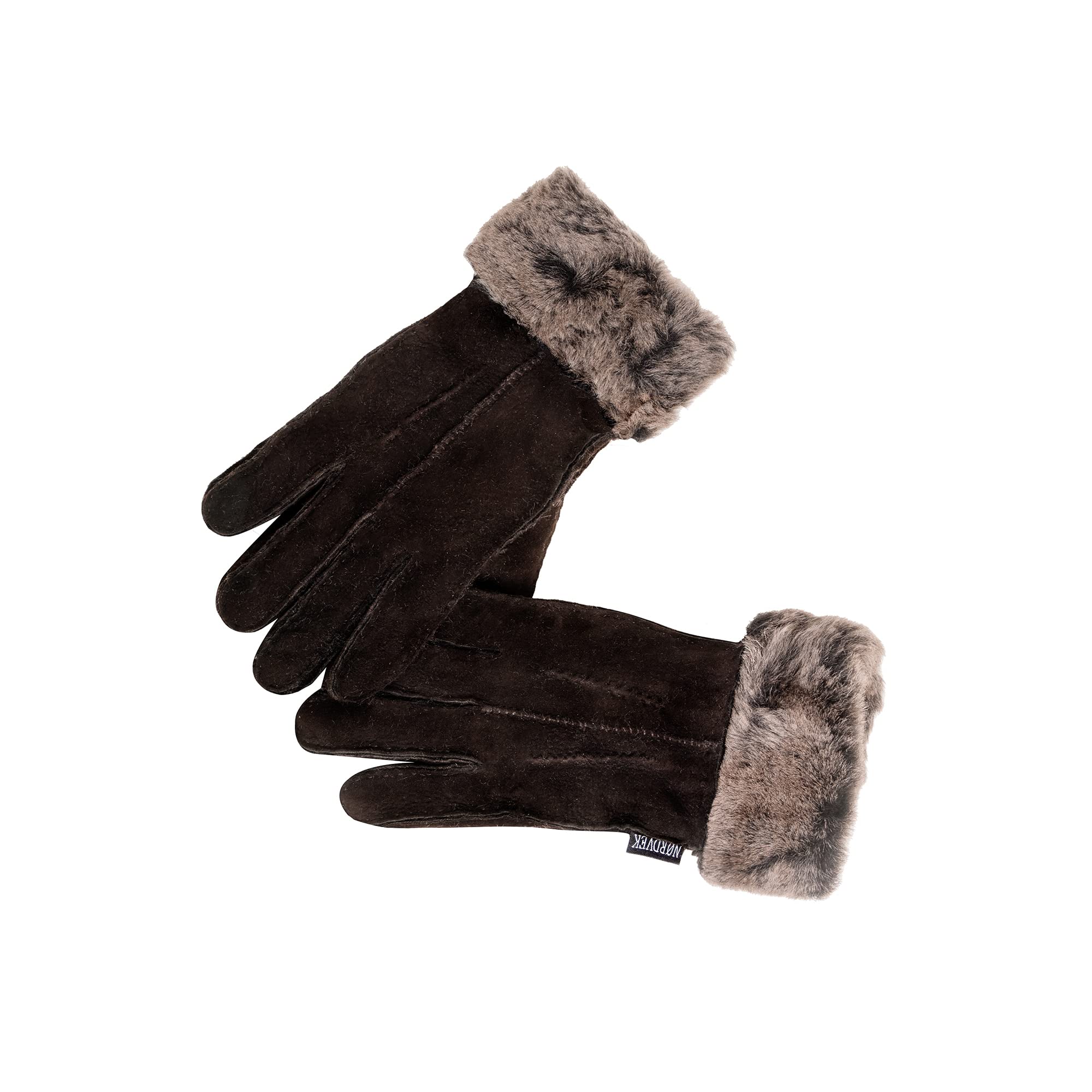 Nordvek Women's Chocolate Sheepskin Gloves - Fold Back Cuff - Suede # 301-100 - S/M