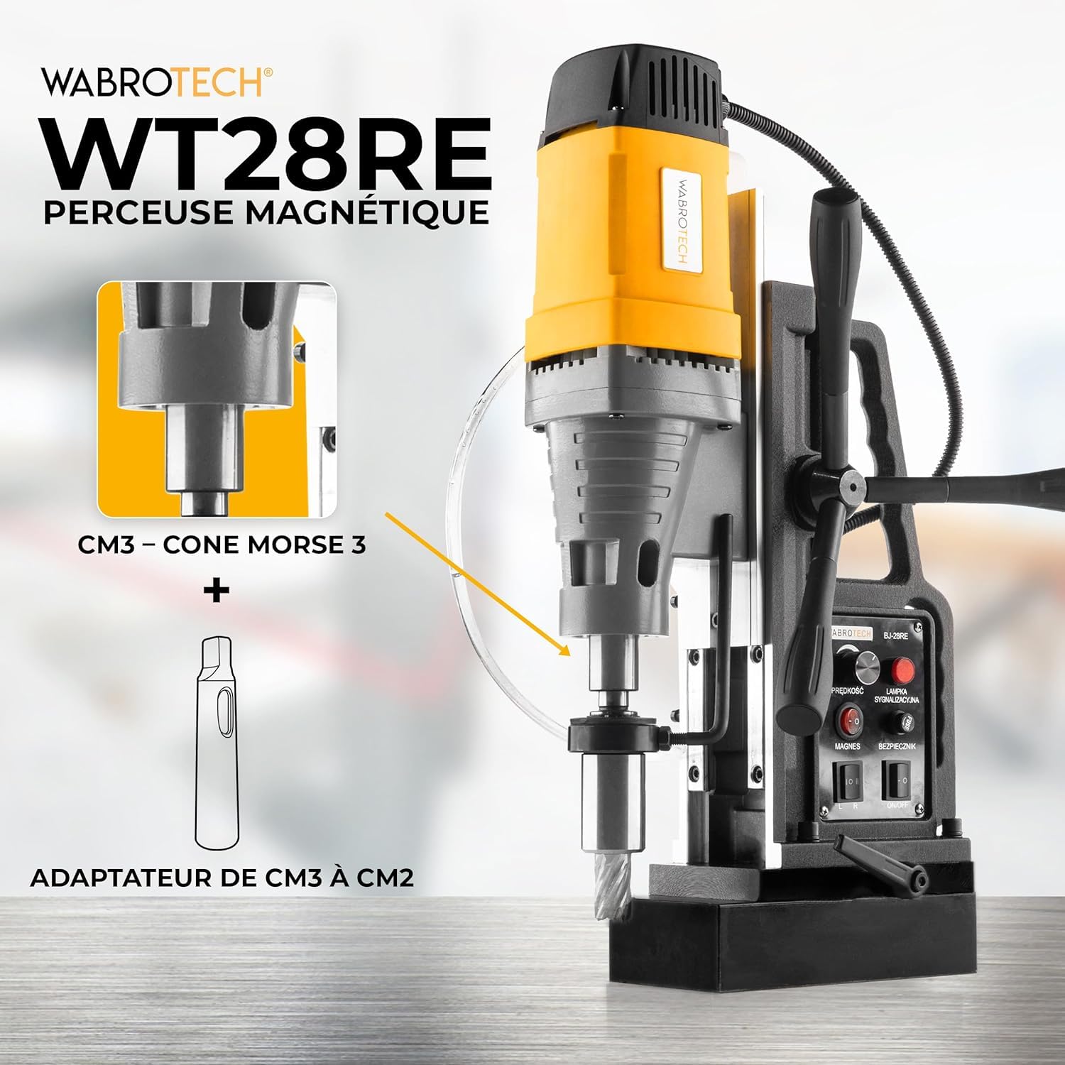 Perceuse Magnétique Carotteuse Fraiseuse Colonne Électro-Aimant WT28RE, FI 60 MM SET 3 (2.080 W, 300 tr/min, Ø Carottage max. 60 mm,Ø Diamètre de perçage(plein): 28mm) +