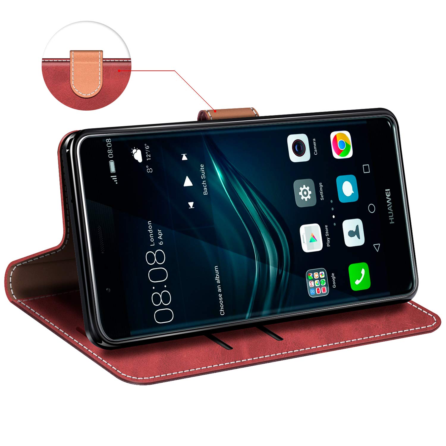 MOBESV Leder-Klapphülle Für Huawei Mate 20 Pro Mit Kartenfach & Ständer – Modisches Rot, Magnetverschluss