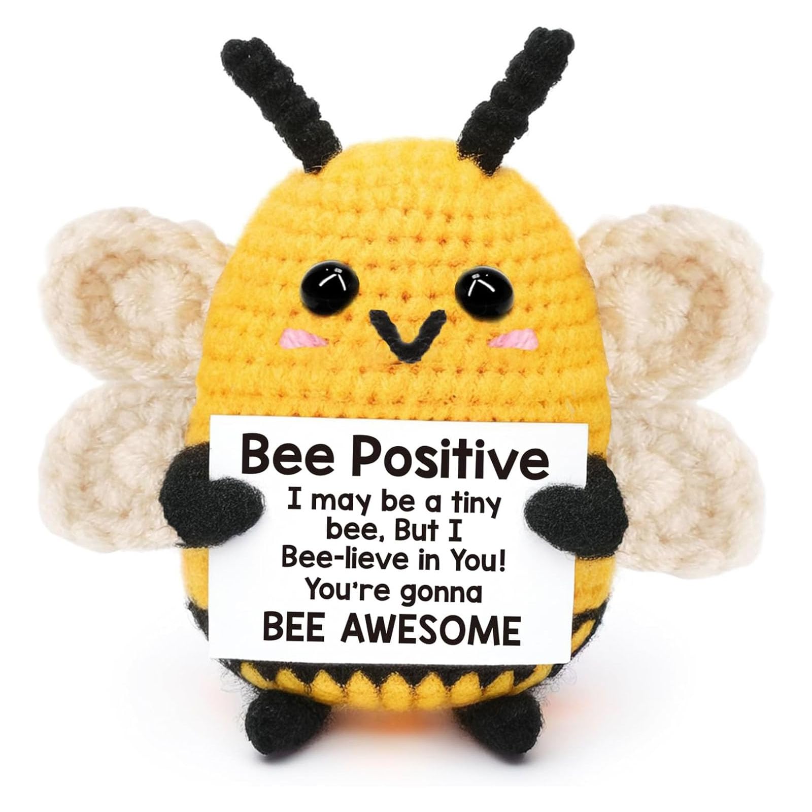 dinghaole Emotional Positive Bee, Funny Handmade Mini Crochet Bee with Encouragement Card, Good Luck Positive Gifts, Cute Emotional Support Gift Bees Gift, Leavers Gifts for Work Colleagues