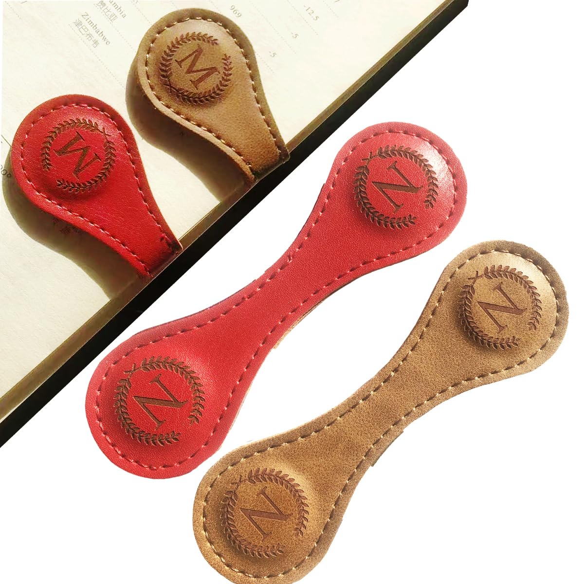 2 Pcs Personalized Magnetic Leather Bookmark,26 Letters Custom Leather Bookmarks,Customized Bookmarks,Leather Magnetic Bookmark for Book Lovers