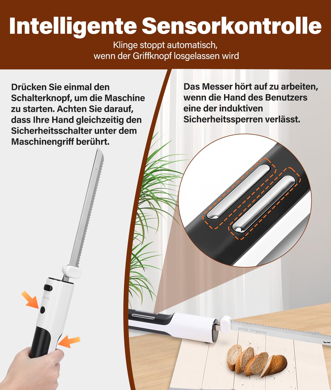 PAHTTO Kabelloses Elektromesser mit Edelstahl-Doppelklingen, Brotschneidemesser Dönermesser Küchenmesser inkl. Box, Gabel und klappbarem Schneidebrett