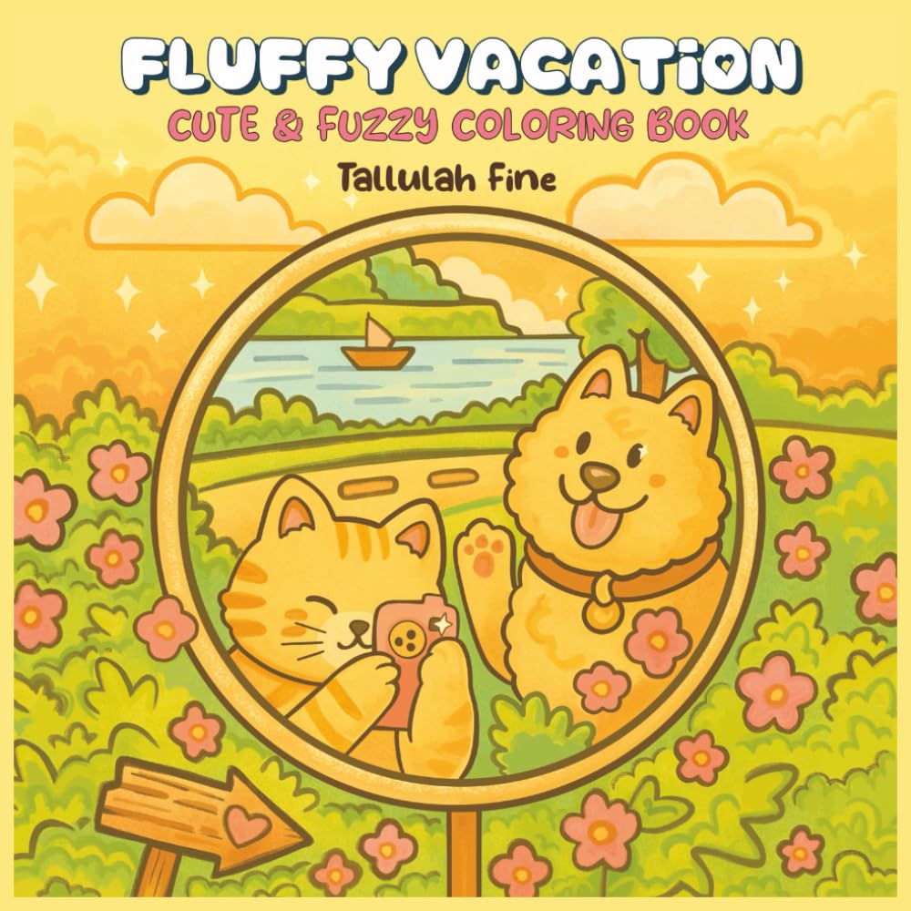 Fluffy Vacation: Cute and Fuzzy Coloring Book for Adults & Teens Featuring Cats, Dogs and Animal Friends Having Fun Together (Cute Coloring)