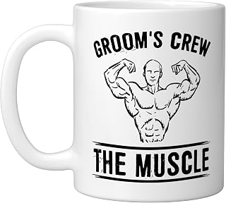 Grooms Crew Bachelor Party Matching Outfit The Muscle Ceramic Mug, White