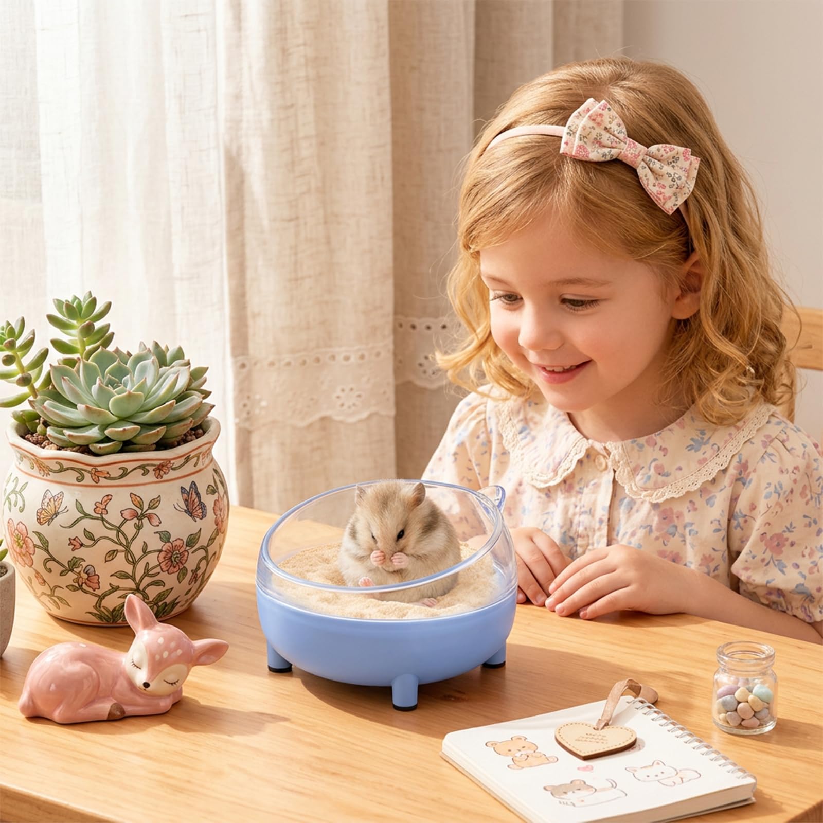 Radiella Blau Hamster Sandbad Set, 16.5 cm bañera para hámsters con Pala, Accesorios para hámsters en Caja de Arena, diseño de trípode con Bordes Redondeados, contenedor de plástico para Arena de — view 5
