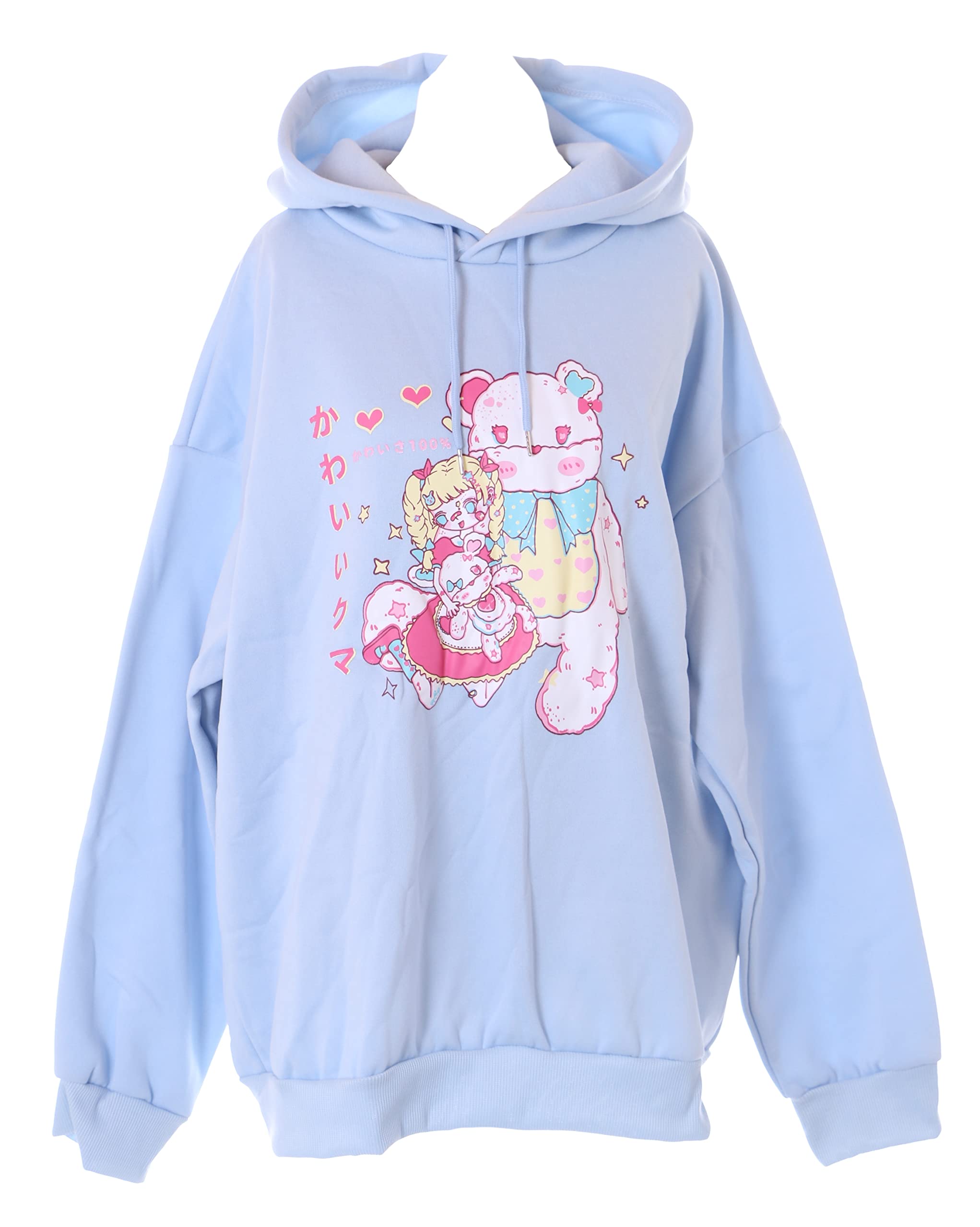 Kawaii-Story TS-344-2 Blue Manga Drawing Figures Graphic Hooded Sweatshirt Pullover Pastel Goth