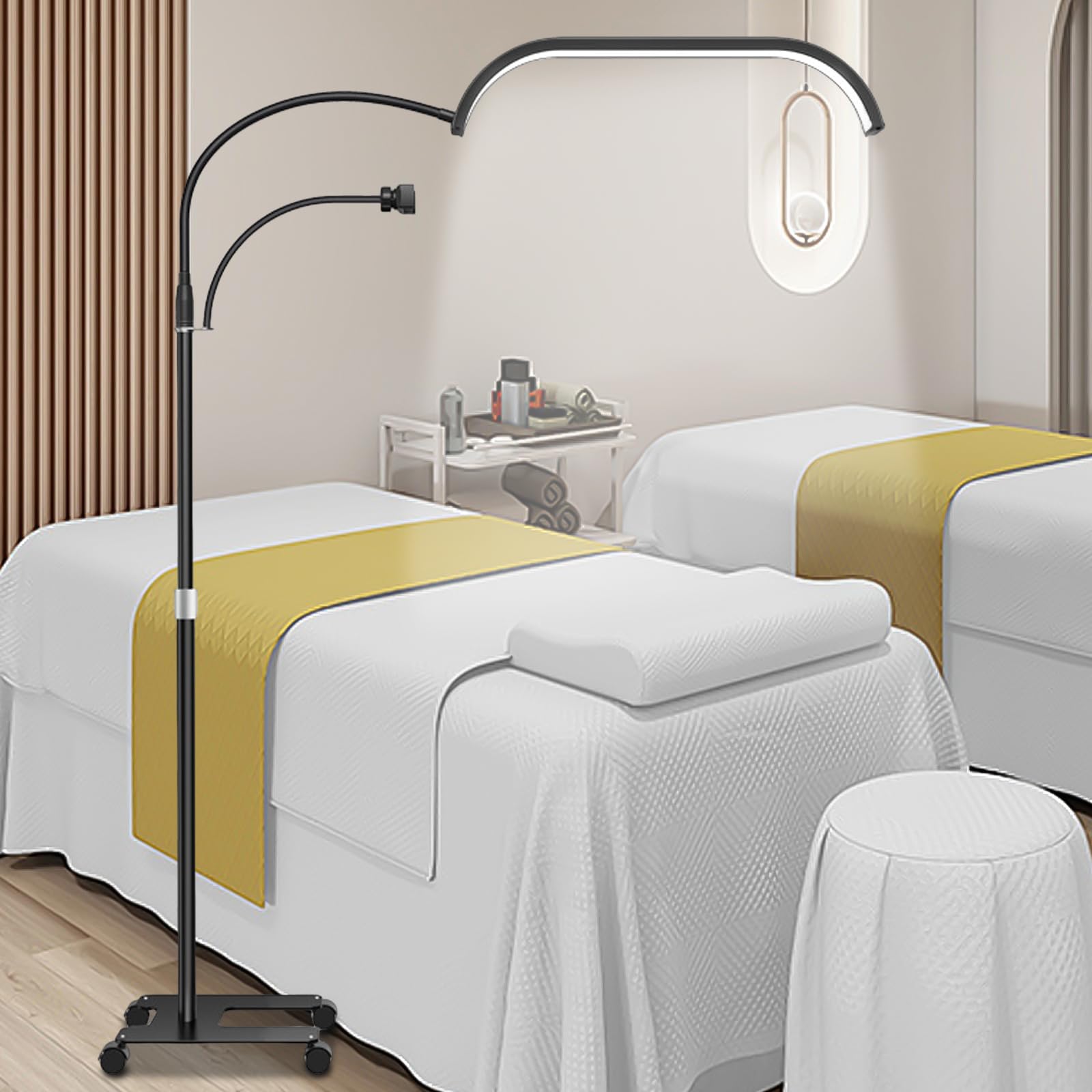 Kuabiz Lash Light for Eyelash, 2 in 1 Half Moon Lamp with Foldable Lash Floor Lamp, Facialist Beauty Light with Wheel Stand&Phone Holder, Adjustable Height 140-180cm&Angle&Brightness — image 1